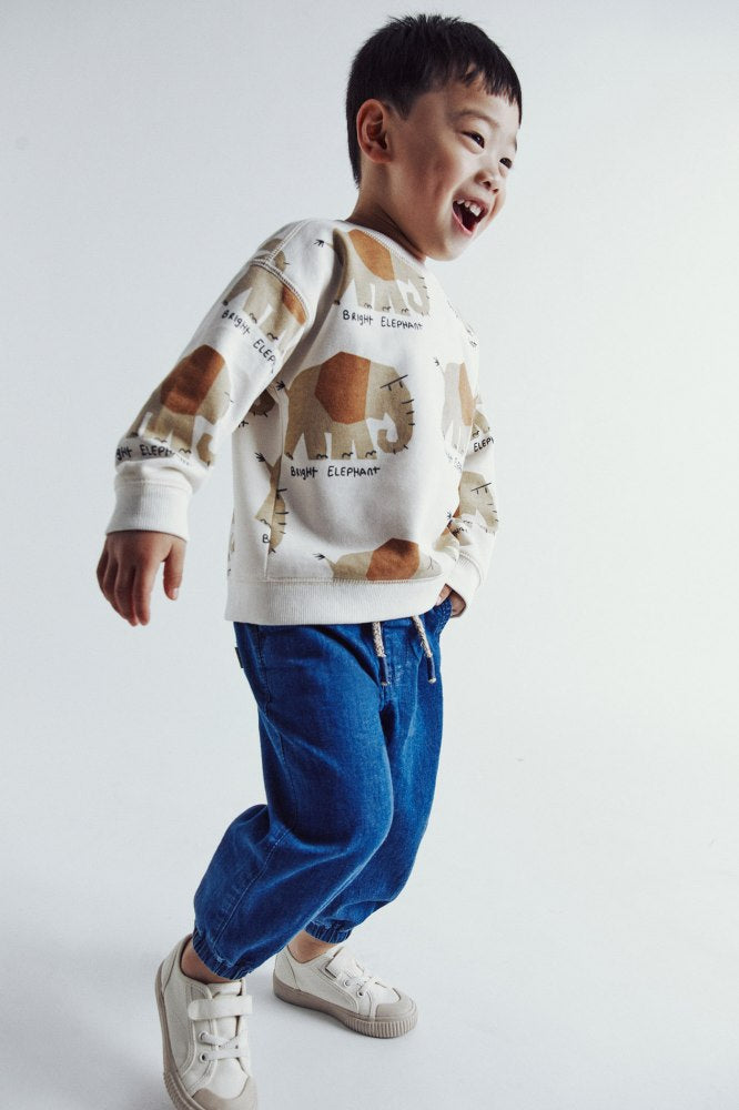 Sfera Elephants printed sweatshirt - Ecru 1 Shaws Department Stores