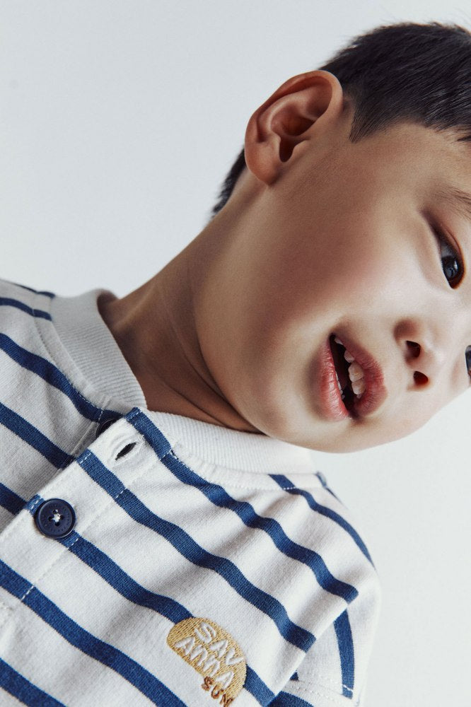 Sfera Stripes Henley collar sweatshirt - Ecru 2 Shaws Department Stores