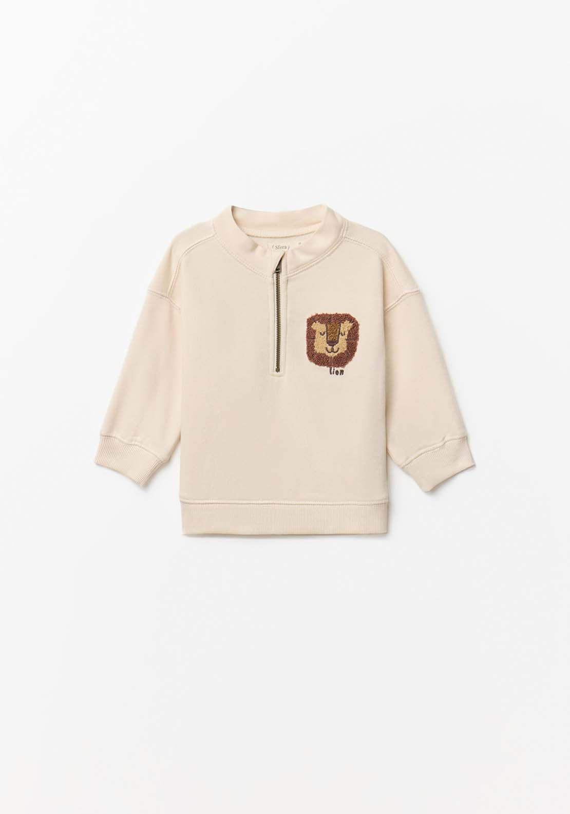 Patch Zip Neck Sweatshirt - White