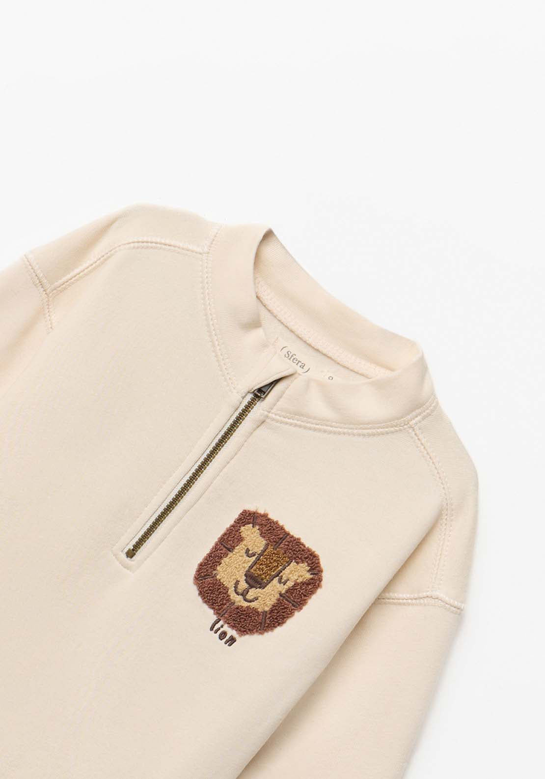 Patch Zip Neck Sweatshirt - White