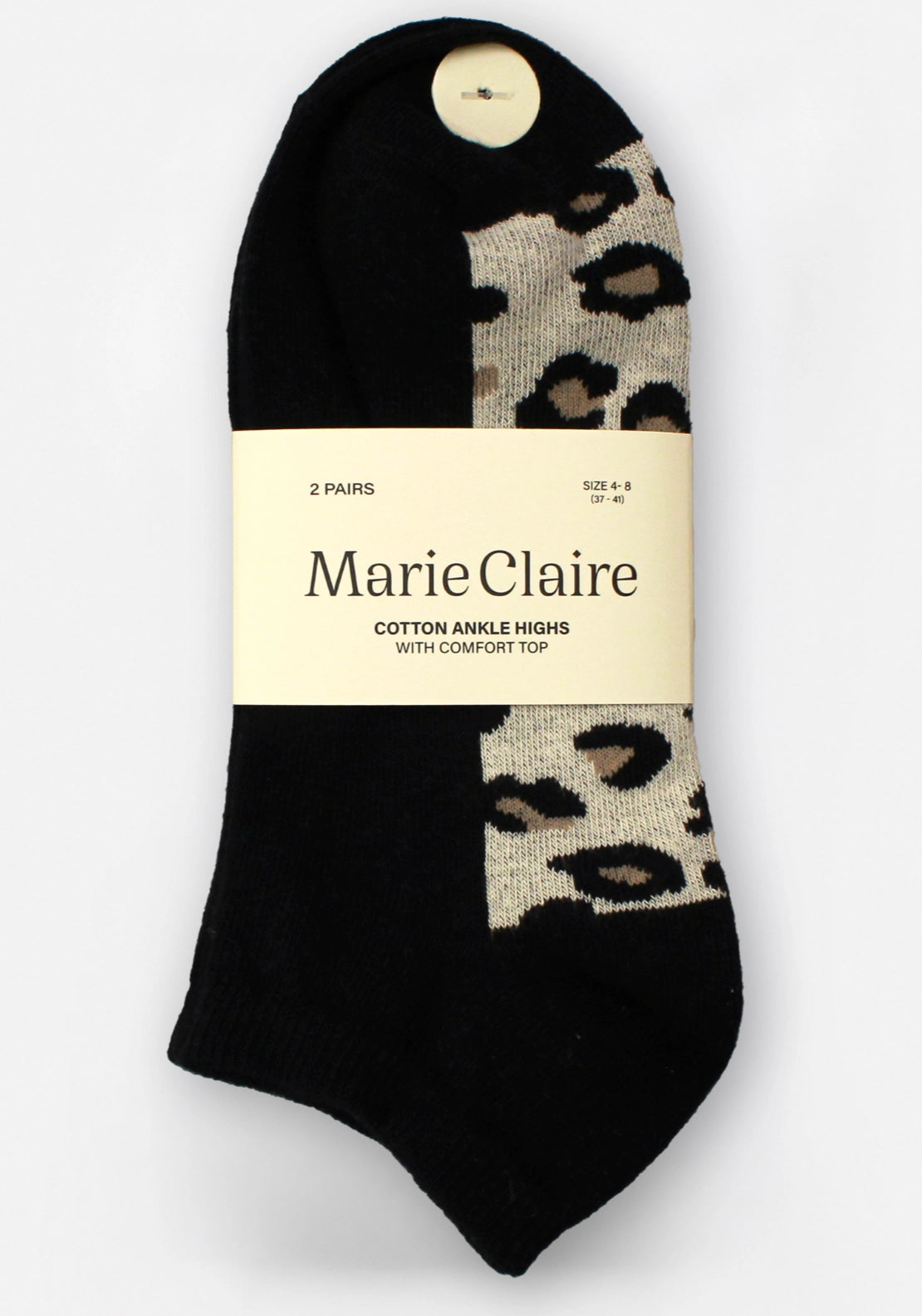 Marie Claire Leopard Print Cotton Ankle High 2 Pair Pack - Black 1 Shaws Department Stores