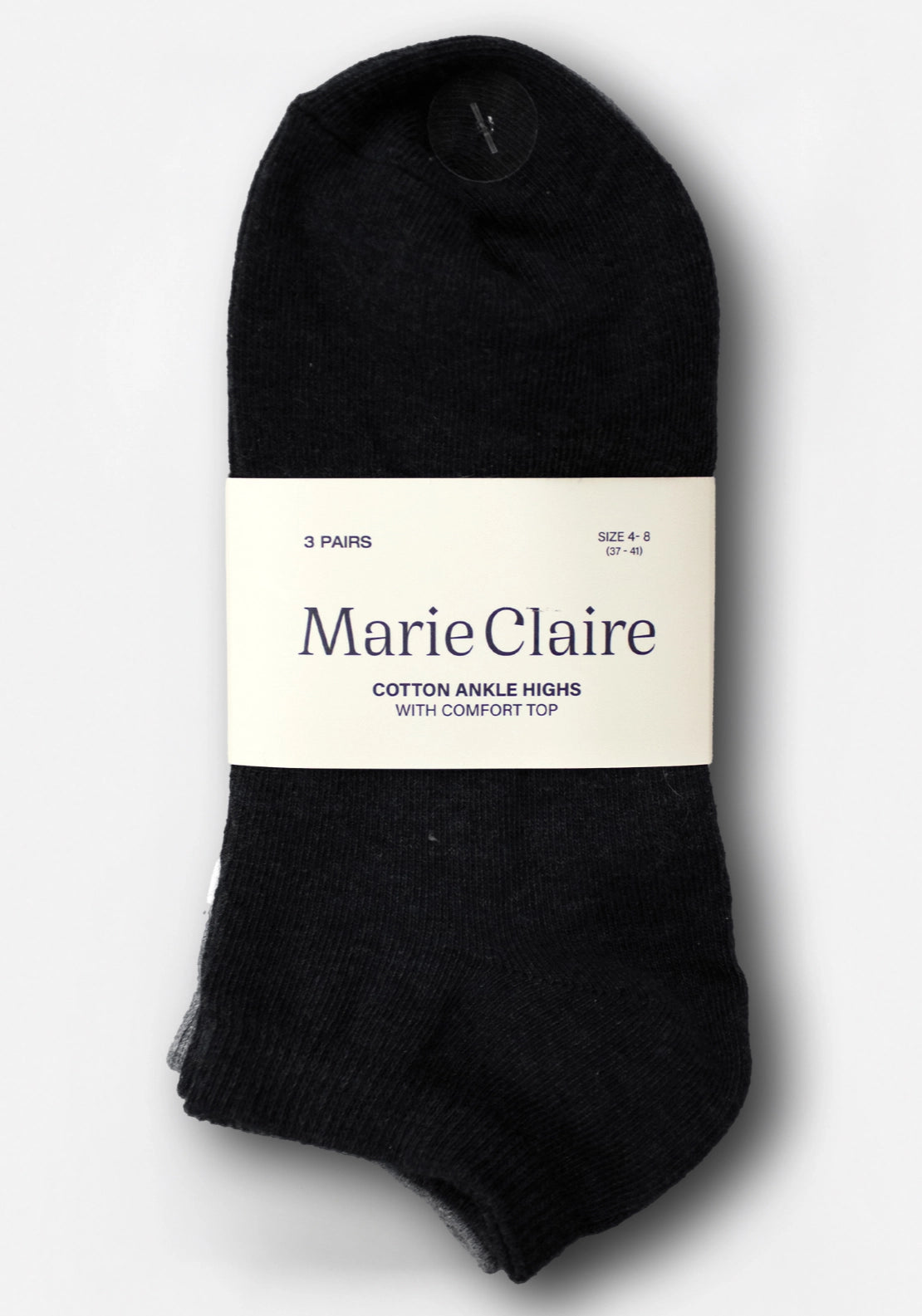 Marie Claire Cotton Ankle High Socks 3 Pair Pack - Black 1 Shaws Department Stores