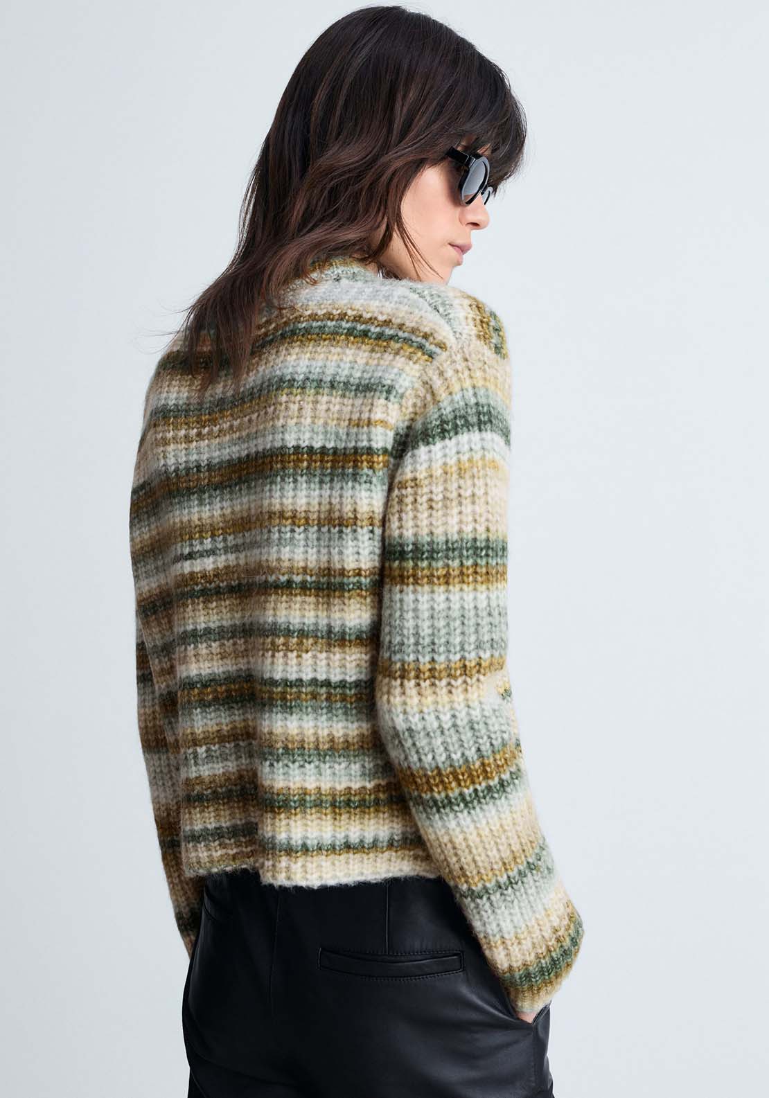 Mango Round-neck striped sweater - Dark Green 2 Shaws Department Stores