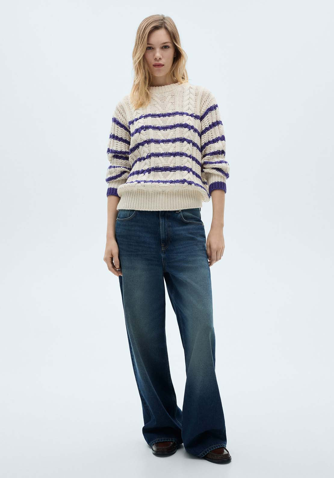 Mango Striped braided sweater - Light Beige 2 Shaws Department Stores