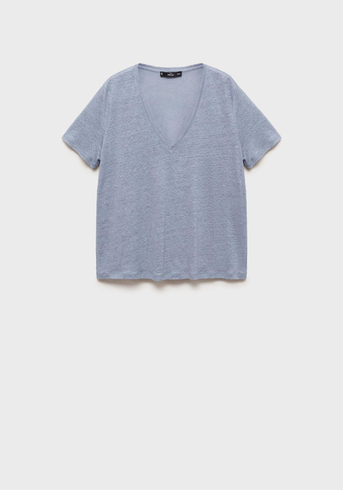 Mango V Neck Linen T-Shirt - Light/pastel Blue 8 Shaws Department Stores