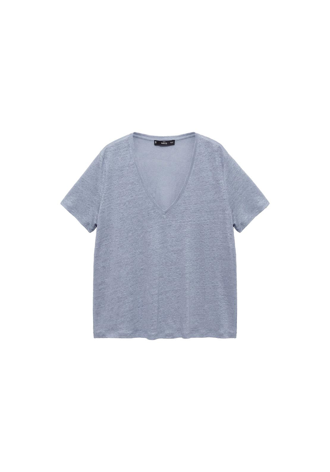 Mango V Neck Linen T-Shirt - Light/pastel Blue 9 Shaws Department Stores