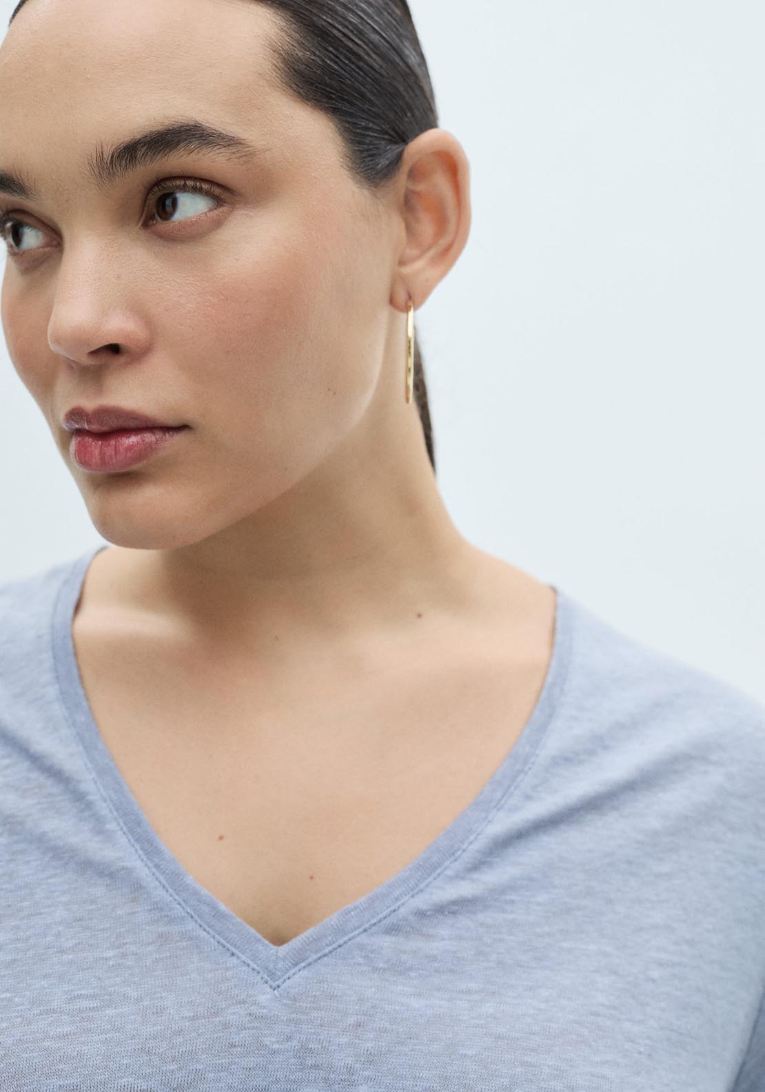 Mango V Neck Linen T-Shirt - Light/pastel Blue 5 Shaws Department Stores