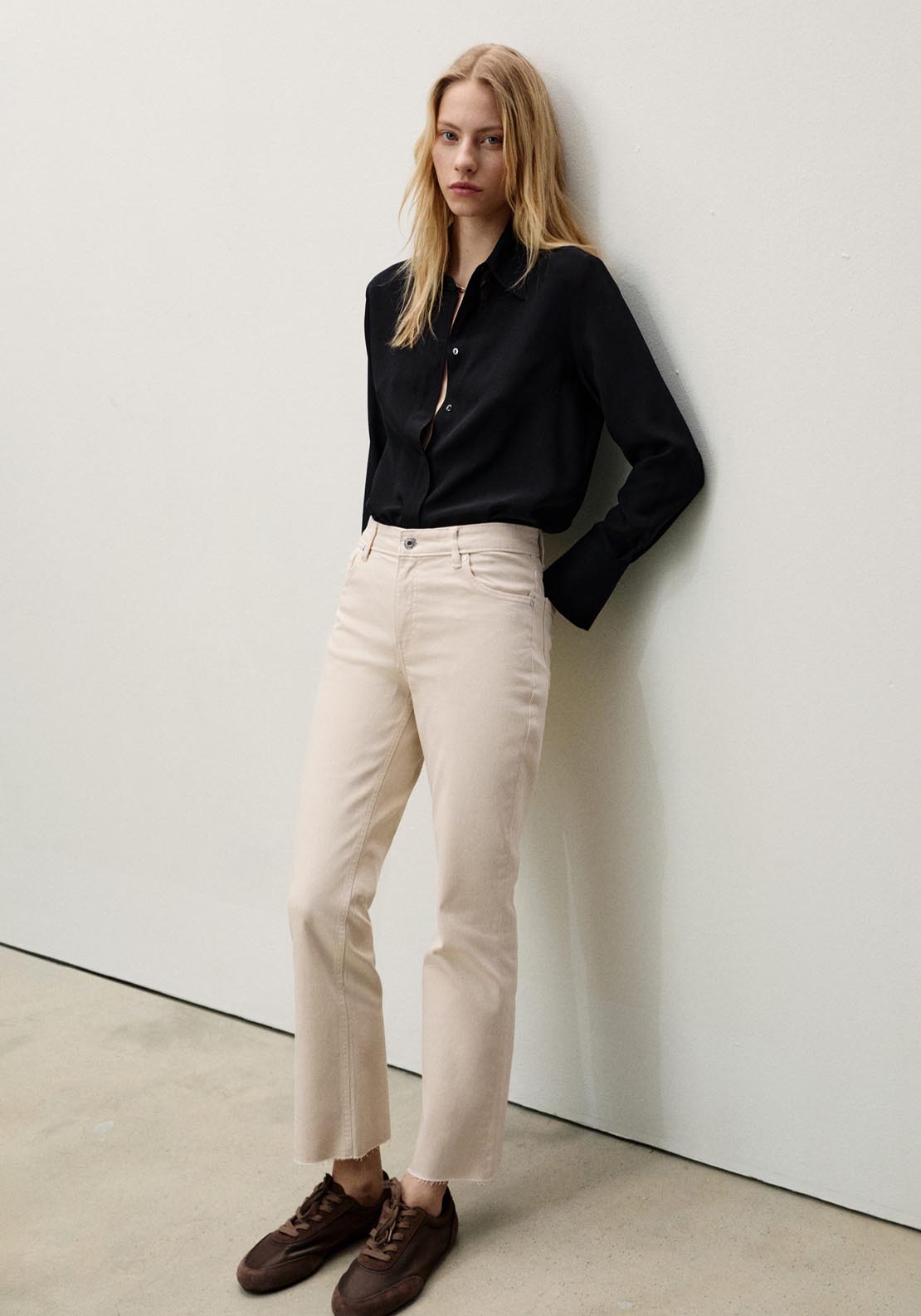 Mango Sienna Flared Cropped Jeans - Light Beige 3 Shaws Department Stores