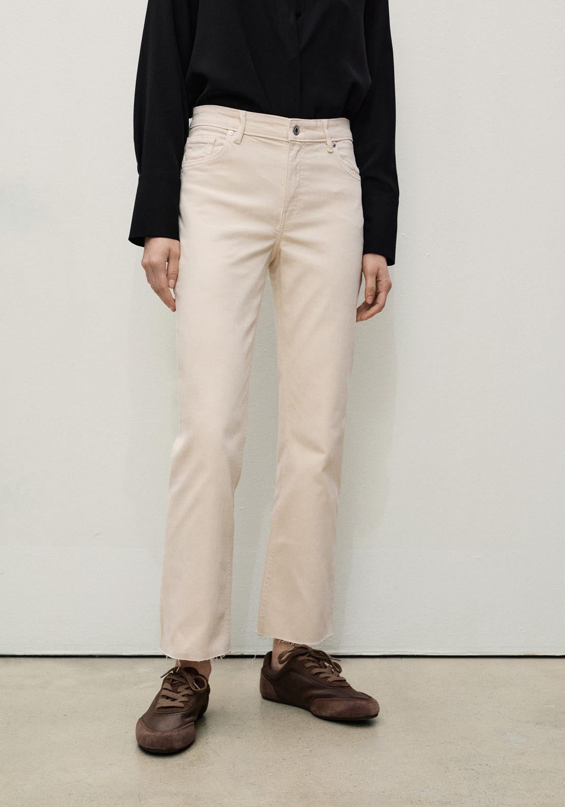 Mango Sienna Flared Cropped Jeans - Light Beige 1 Shaws Department Stores