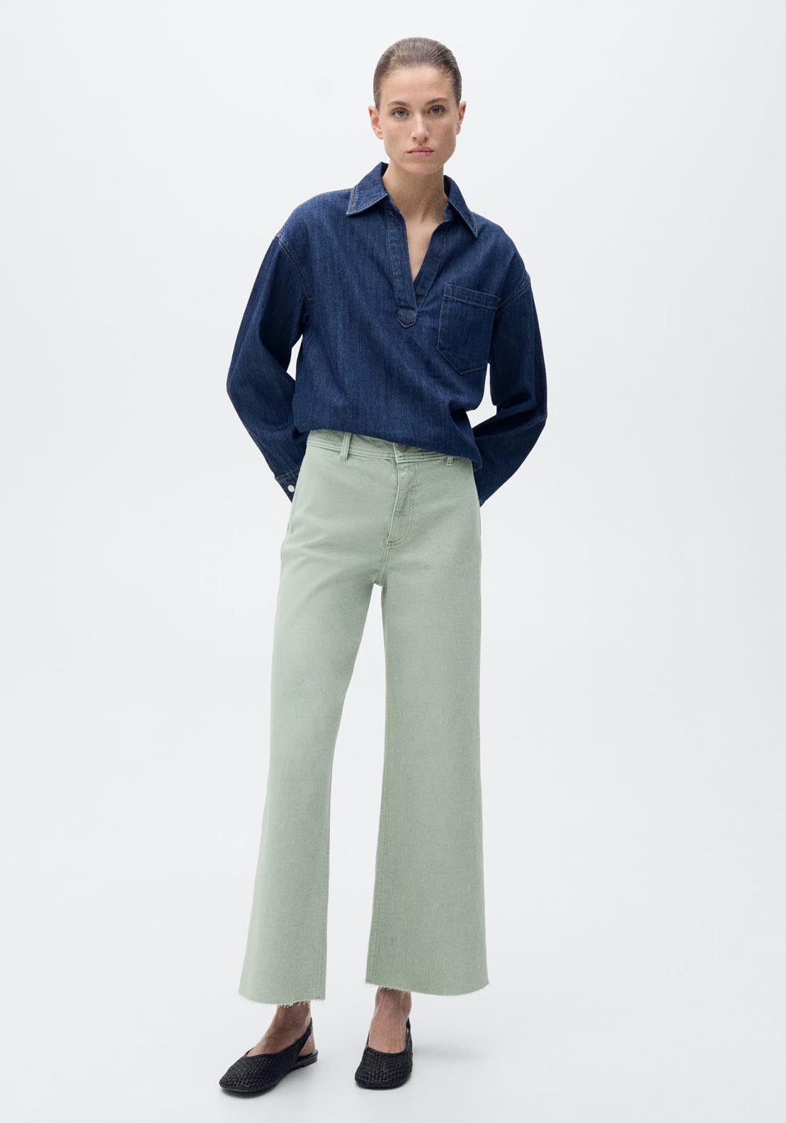 Mango Catherin Culotte High Rise Jeans - Turquoise / Aqua 5 Shaws Department Stores