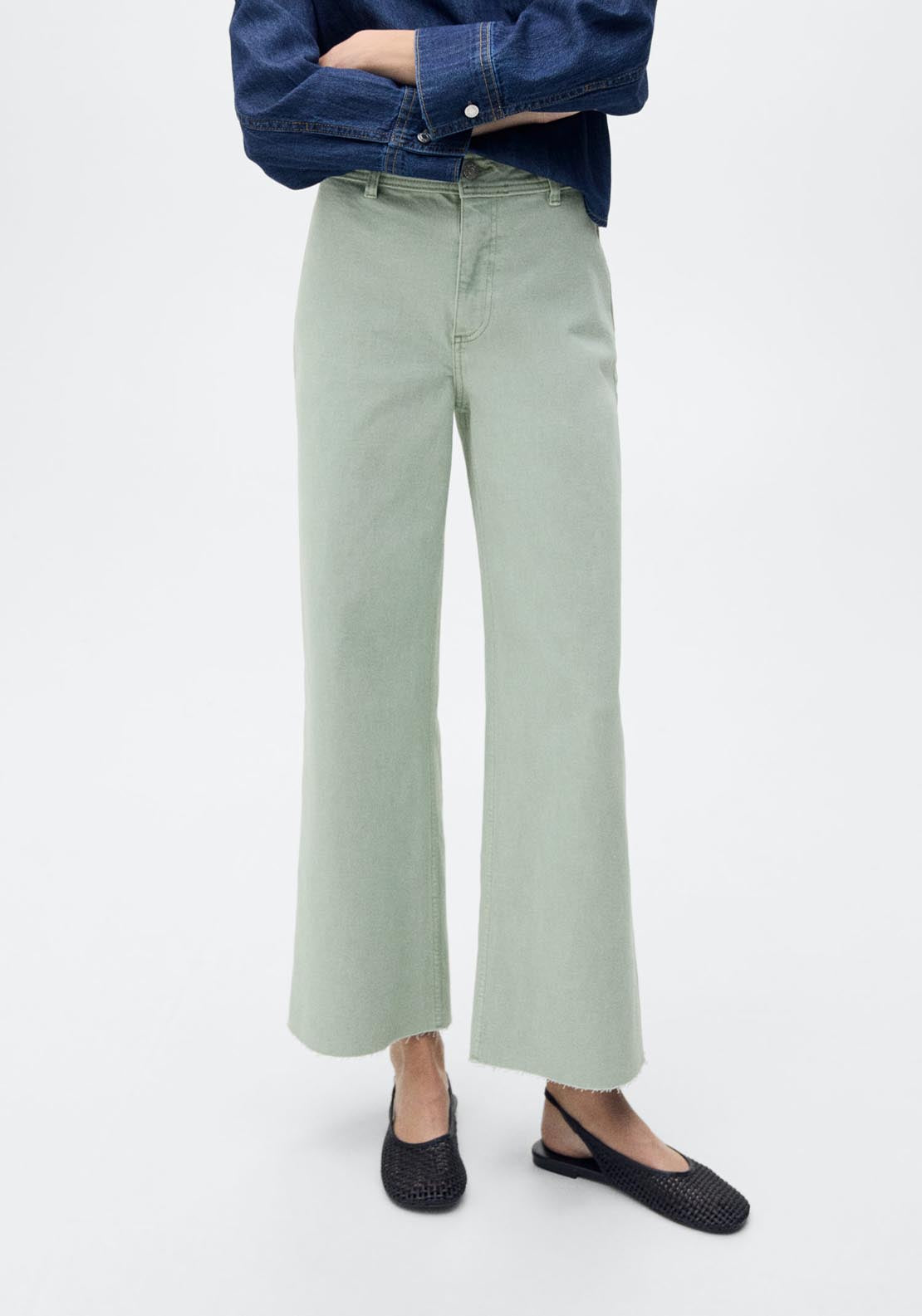 Mango Catherin Culotte High Rise Jeans - Turquoise / Aqua 1 Shaws Department Stores