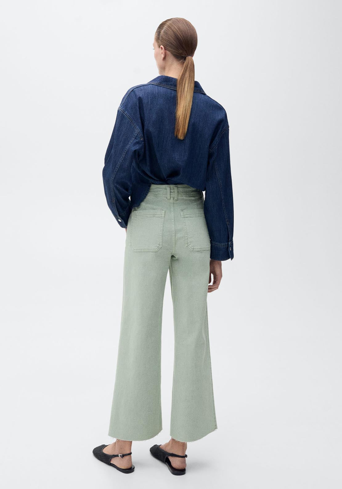Mango Catherin Culotte High Rise Jeans - Turquoise / Aqua 2 Shaws Department Stores
