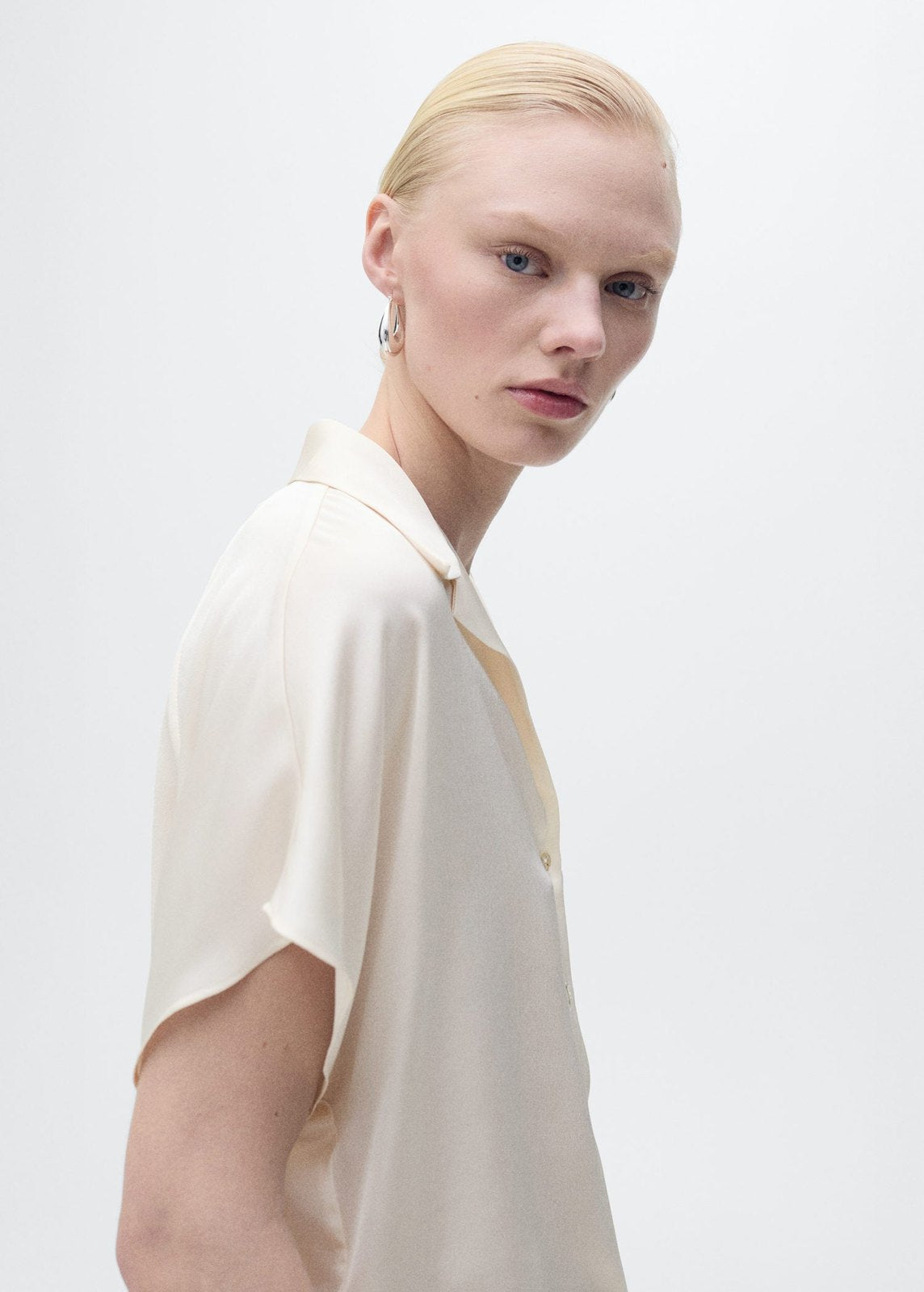 Mango Short-sleeved satin shirt - Beige 7 Shaws Department Stores