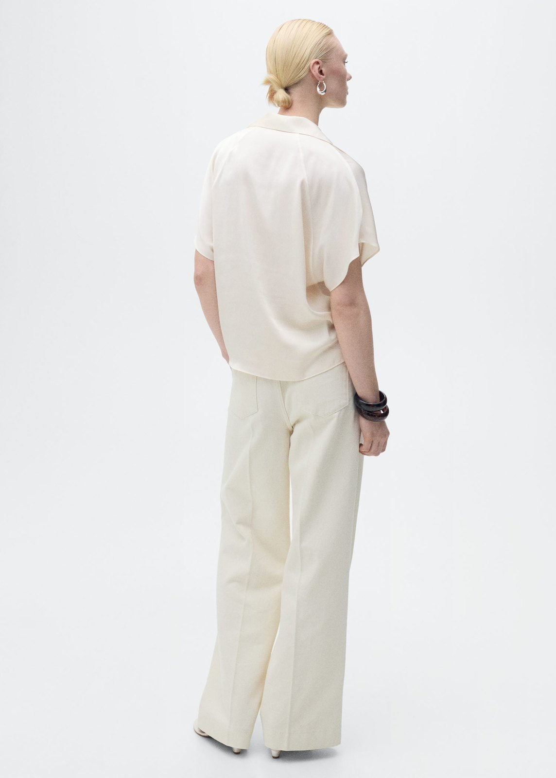 Mango Short-sleeved satin shirt - Beige 1 Shaws Department Stores