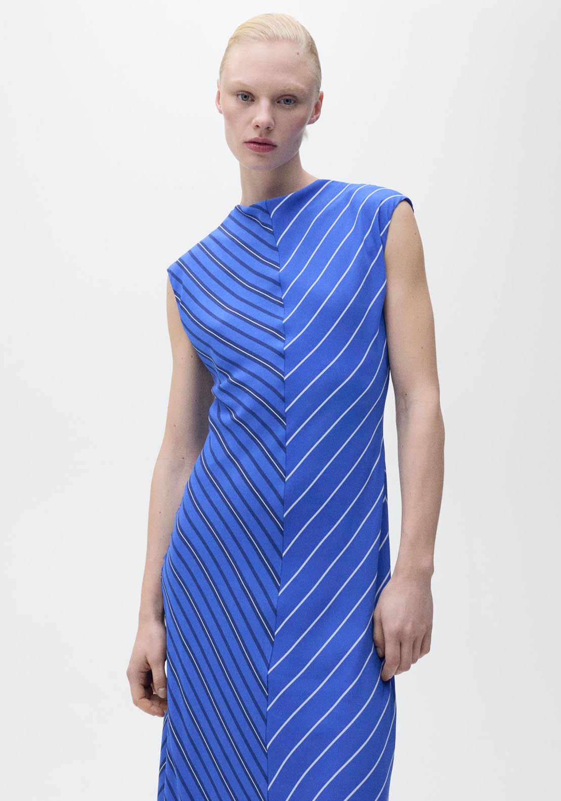 Mango Combined Striped Flared Dress - Medium Blue 3 Shaws Department Stores