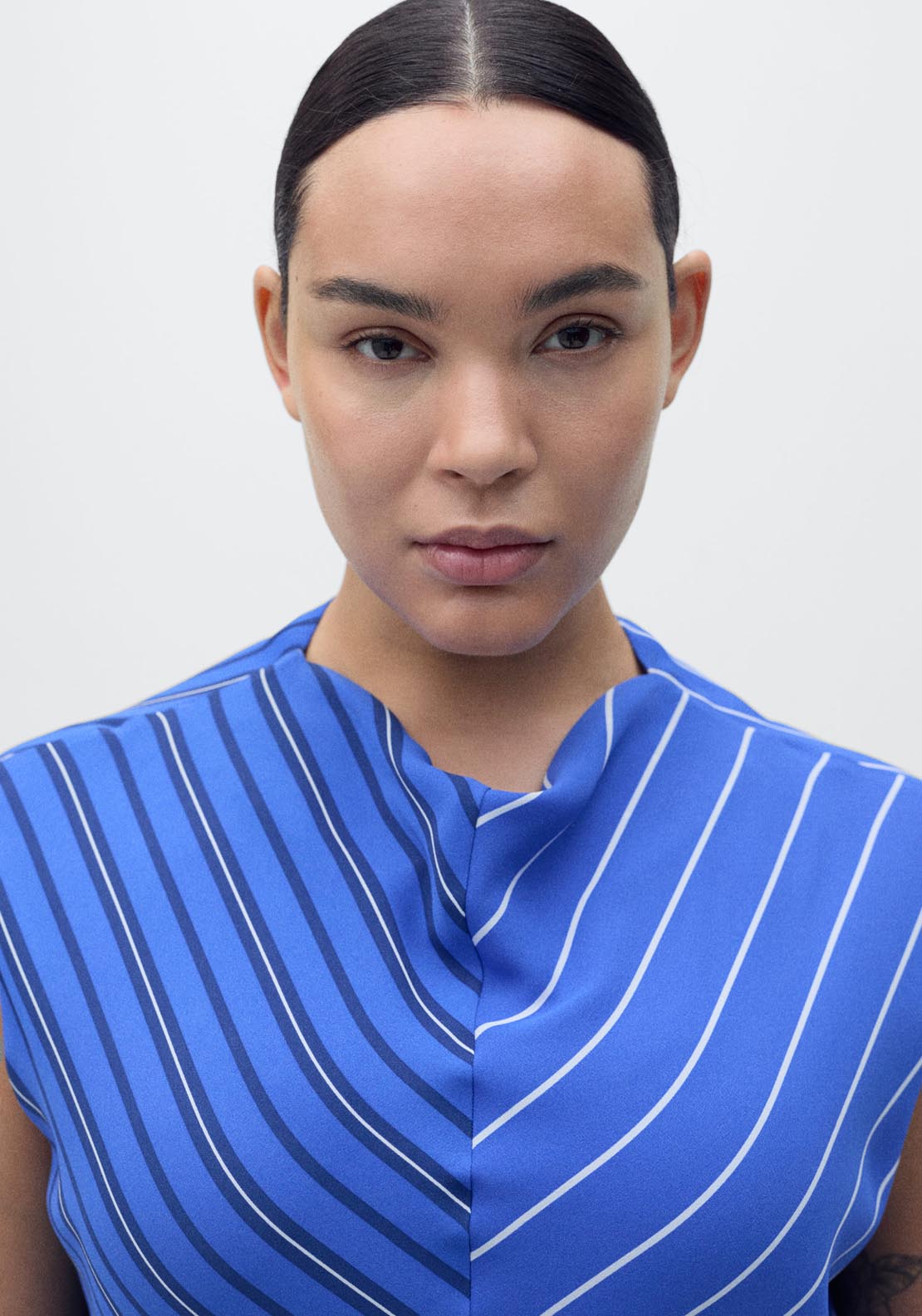 Mango Combined Striped Flared Dress - Medium Blue 7 Shaws Department Stores