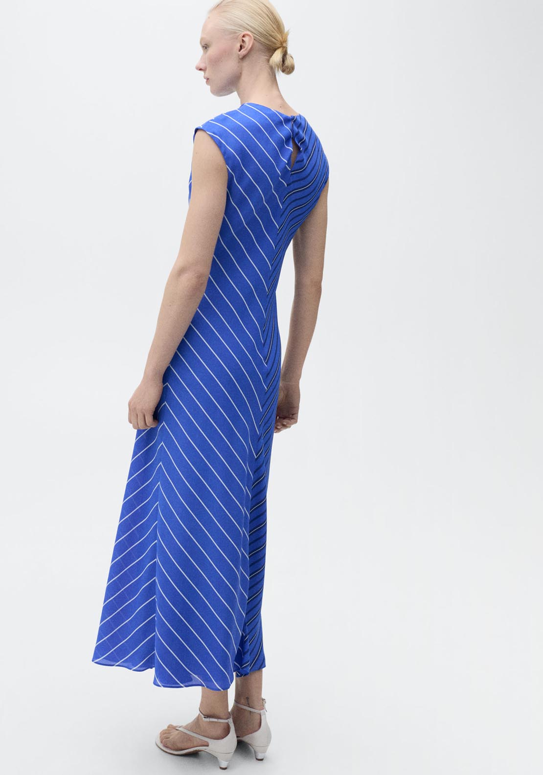 Mango Combined Striped Flared Dress - Medium Blue 2 Shaws Department Stores
