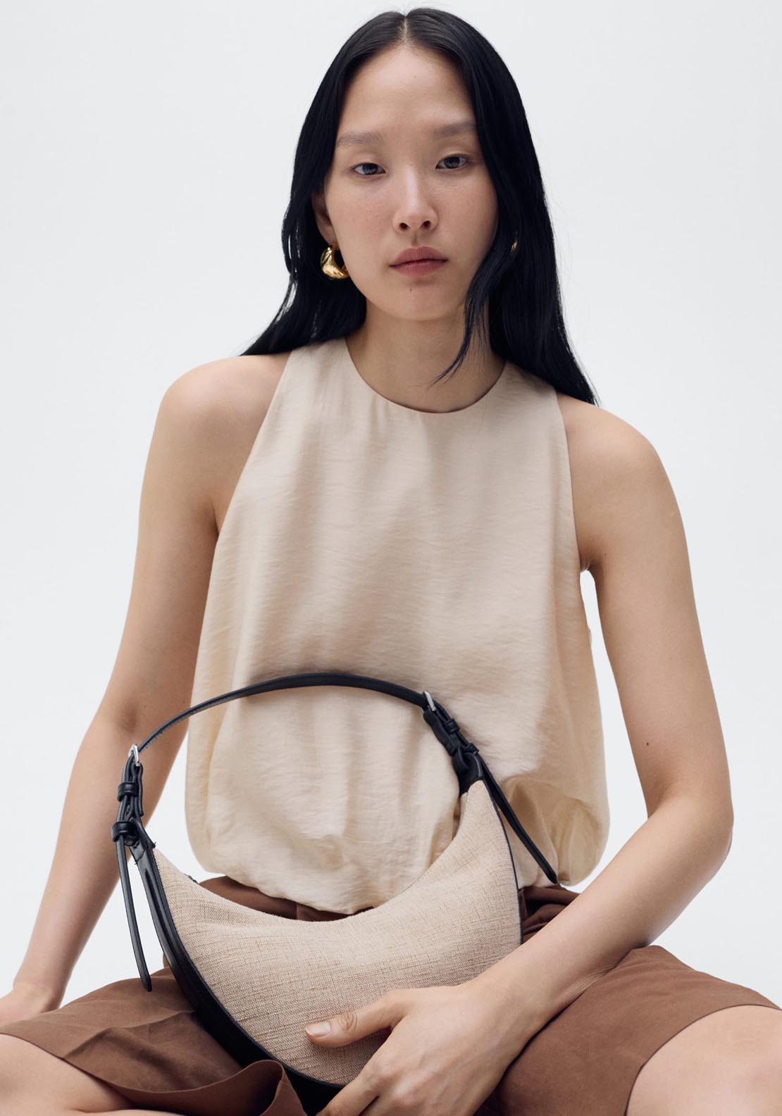 Mango Lyocell Blend Top With Puffed Hem - Light Beige 4 Shaws Department Stores