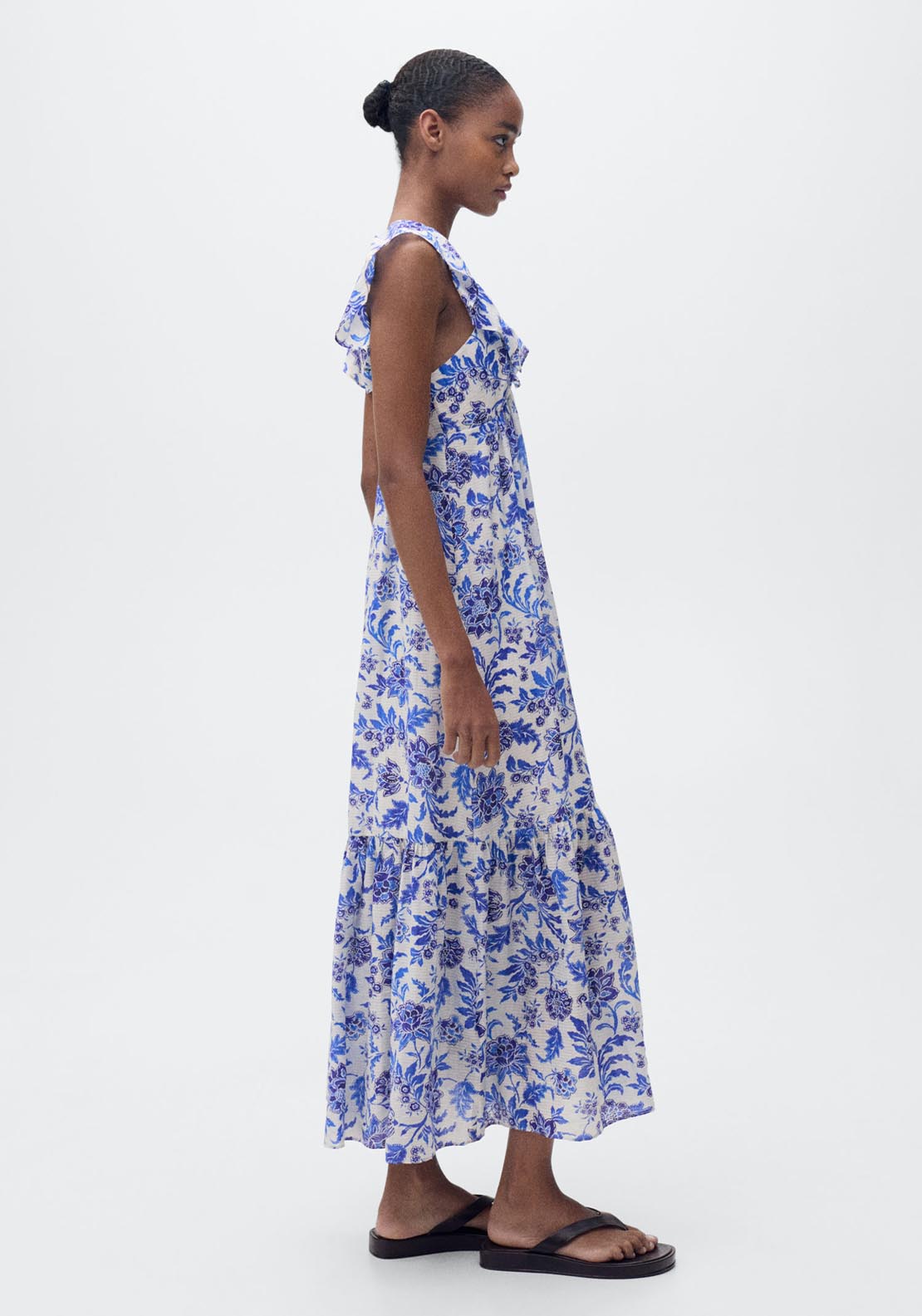 Mango Ruffled Floral Print Dress - Medium Blue 1 Shaws Department Stores