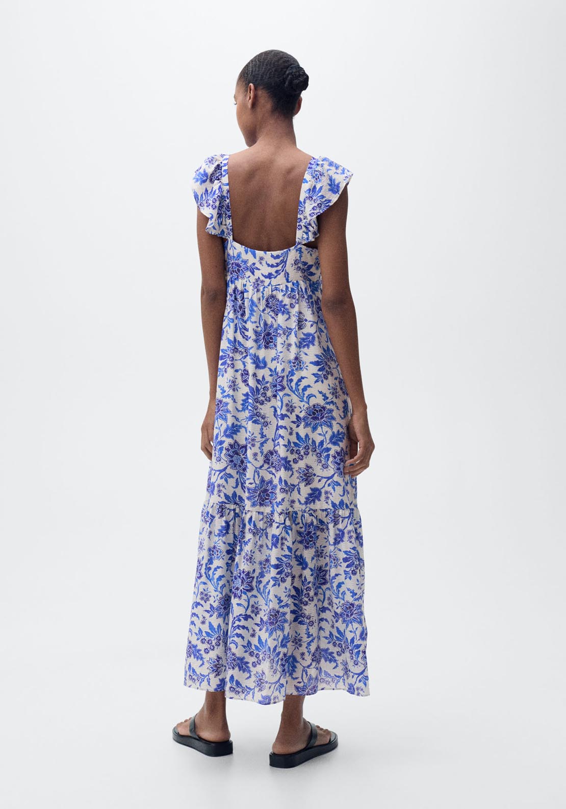 Mango Ruffled Floral Print Dress - Medium Blue 2 Shaws Department Stores
