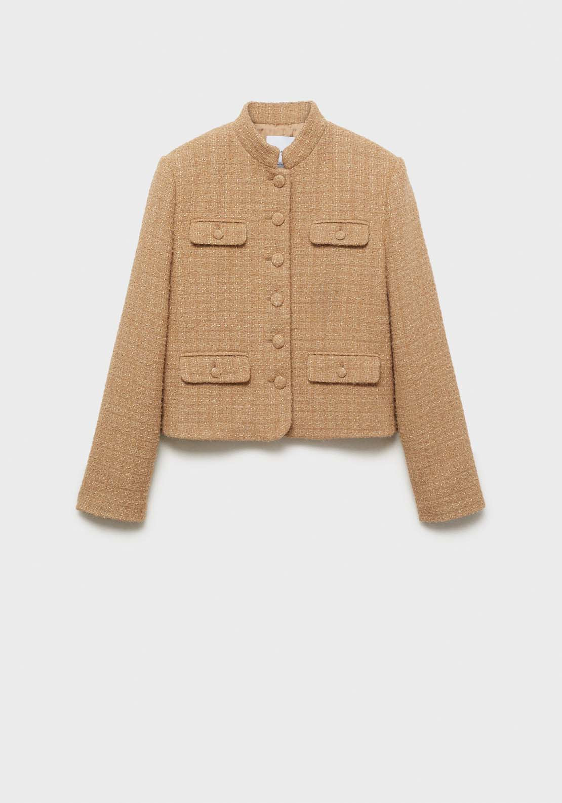 Mango Mandarin collar tweed jacket - Medium Brown 7 Shaws Department Stores