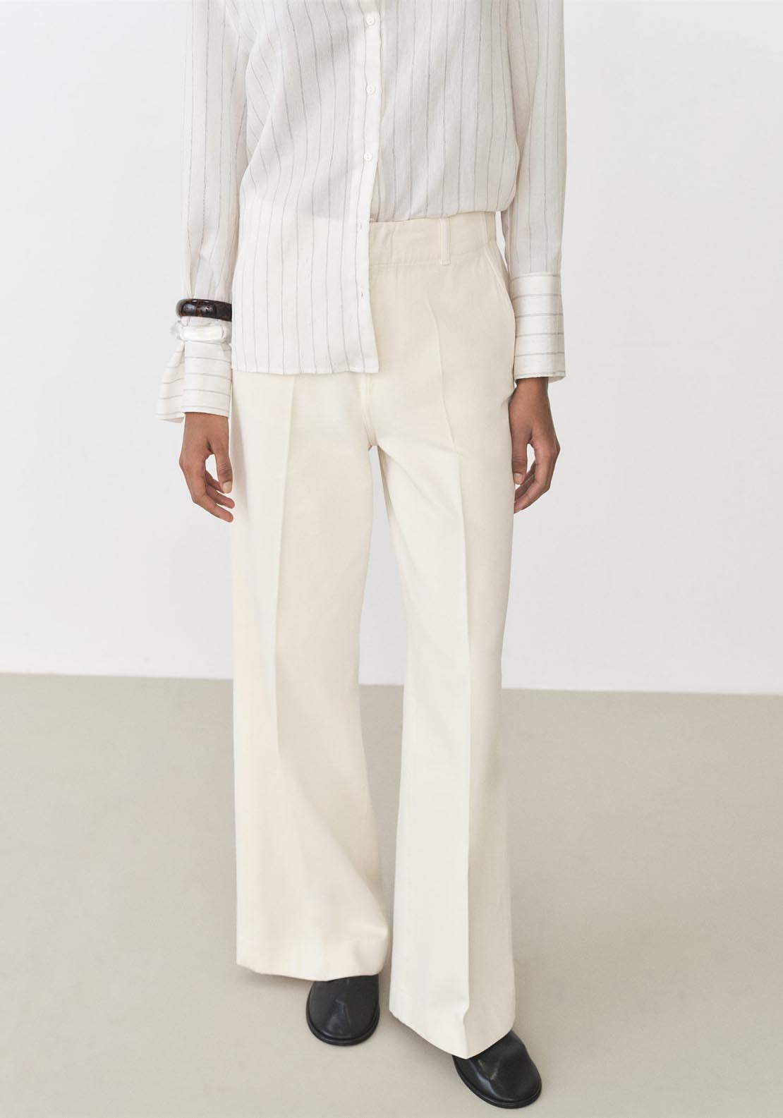 Mango High-waisted wide-leg cotton pants - Light Beige 1 Shaws Department Stores