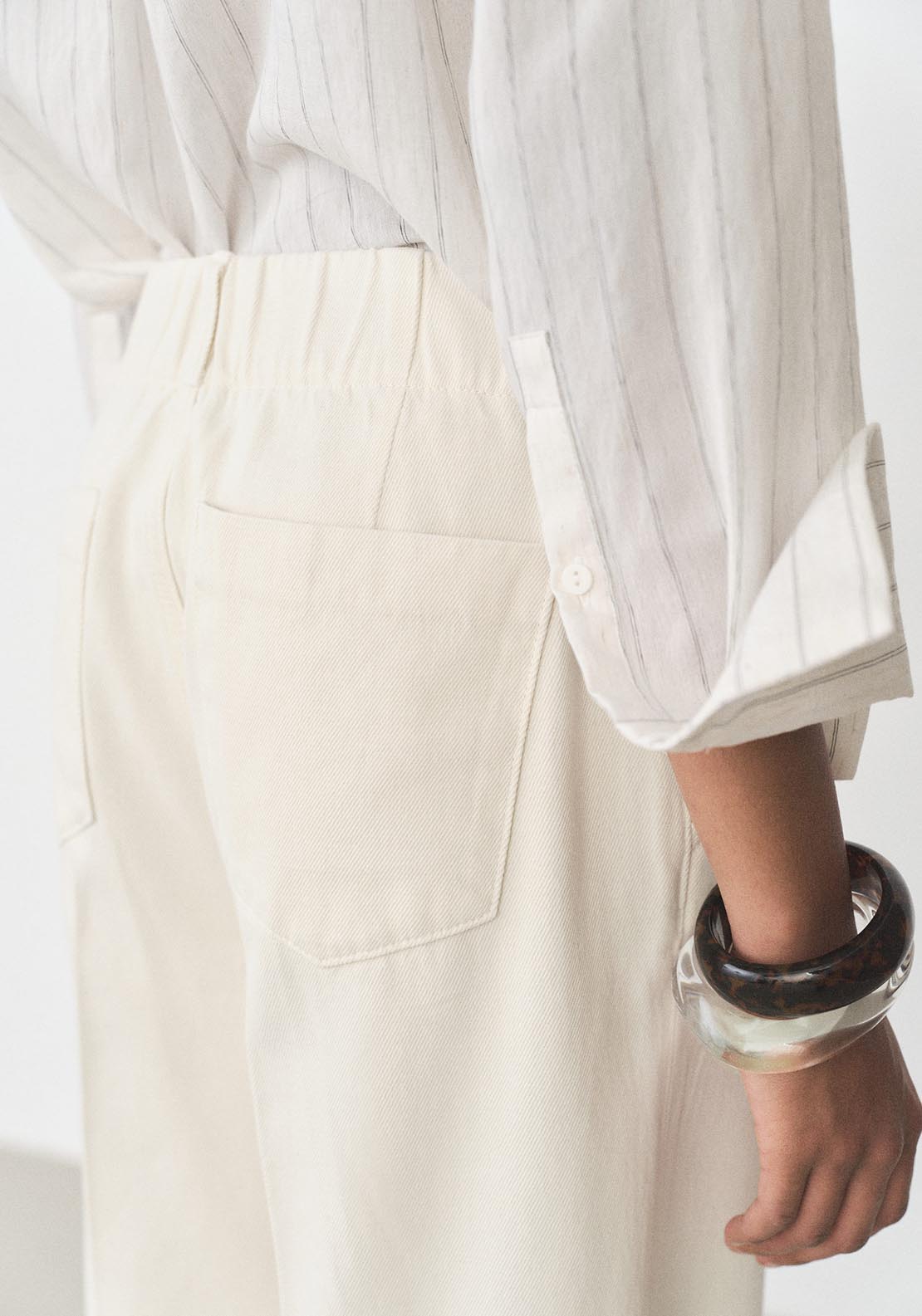Mango High-waisted wide-leg cotton pants - Light Beige 4 Shaws Department Stores