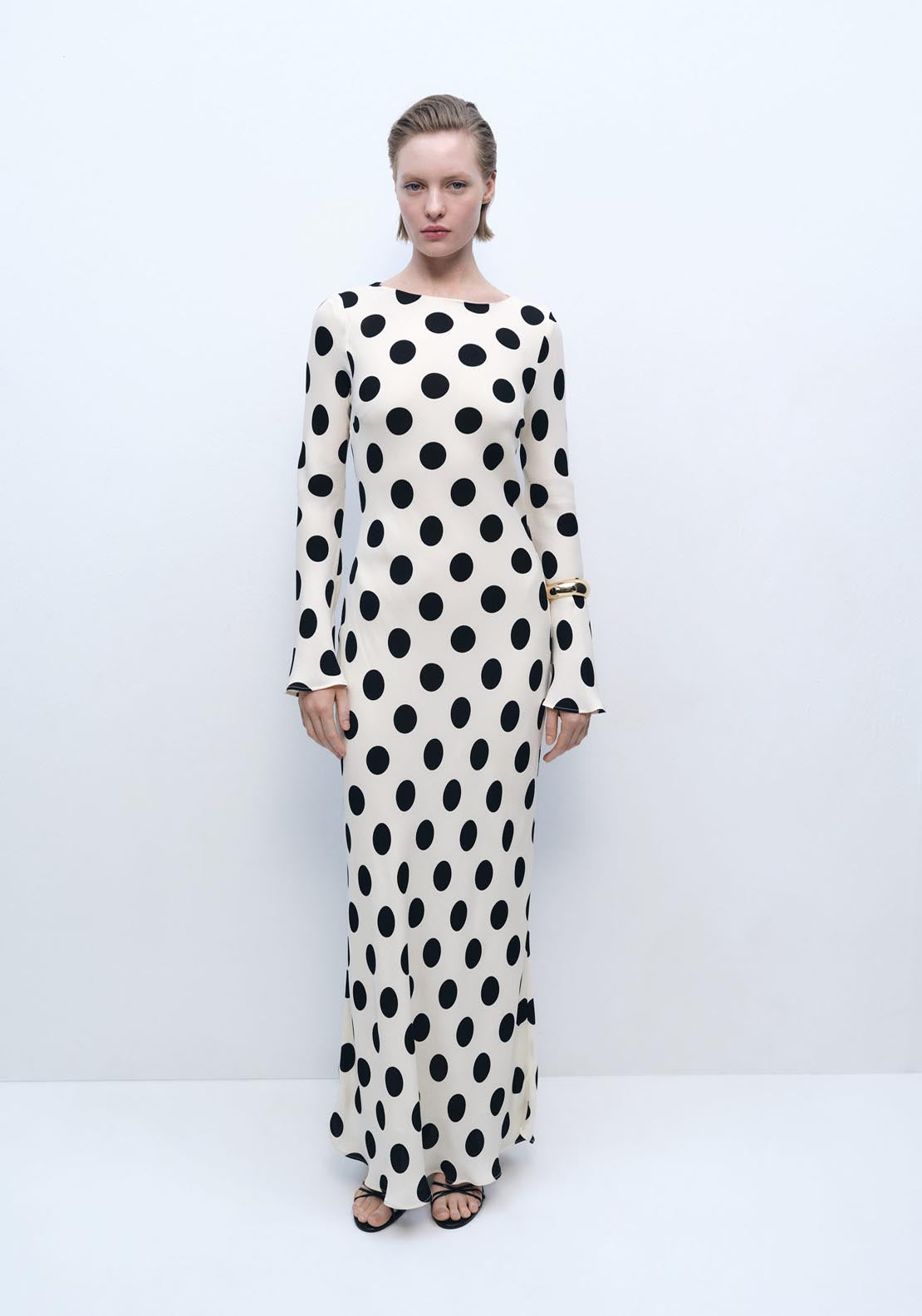 Mango Flared Sleeve Polka-Dot Dress - Light Beige 1 Shaws Department Stores