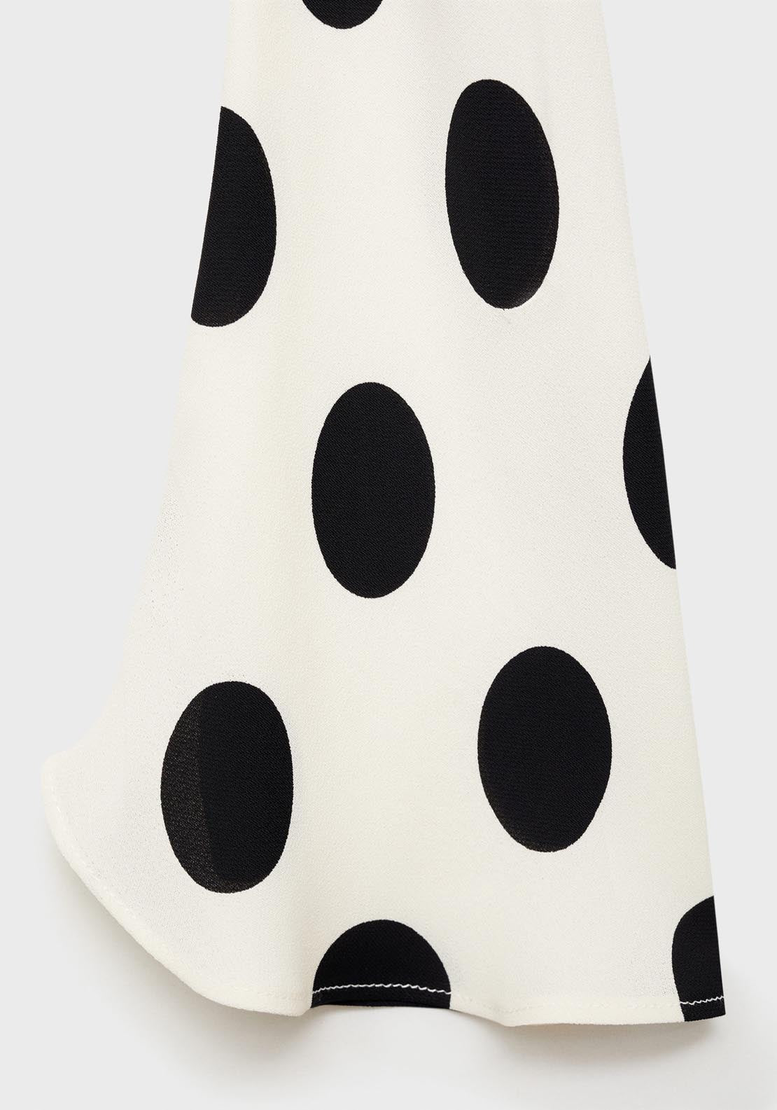 Mango Flared Sleeve Polka-Dot Dress - Light Beige 6 Shaws Department Stores
