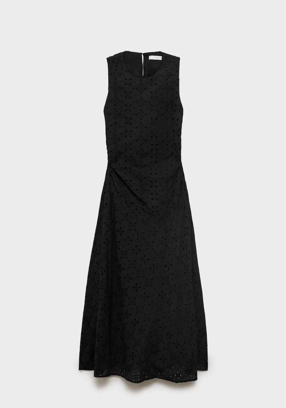 Mango Midi Dress With Openwork Embroidery Motifs - Black 6 Shaws Department Stores