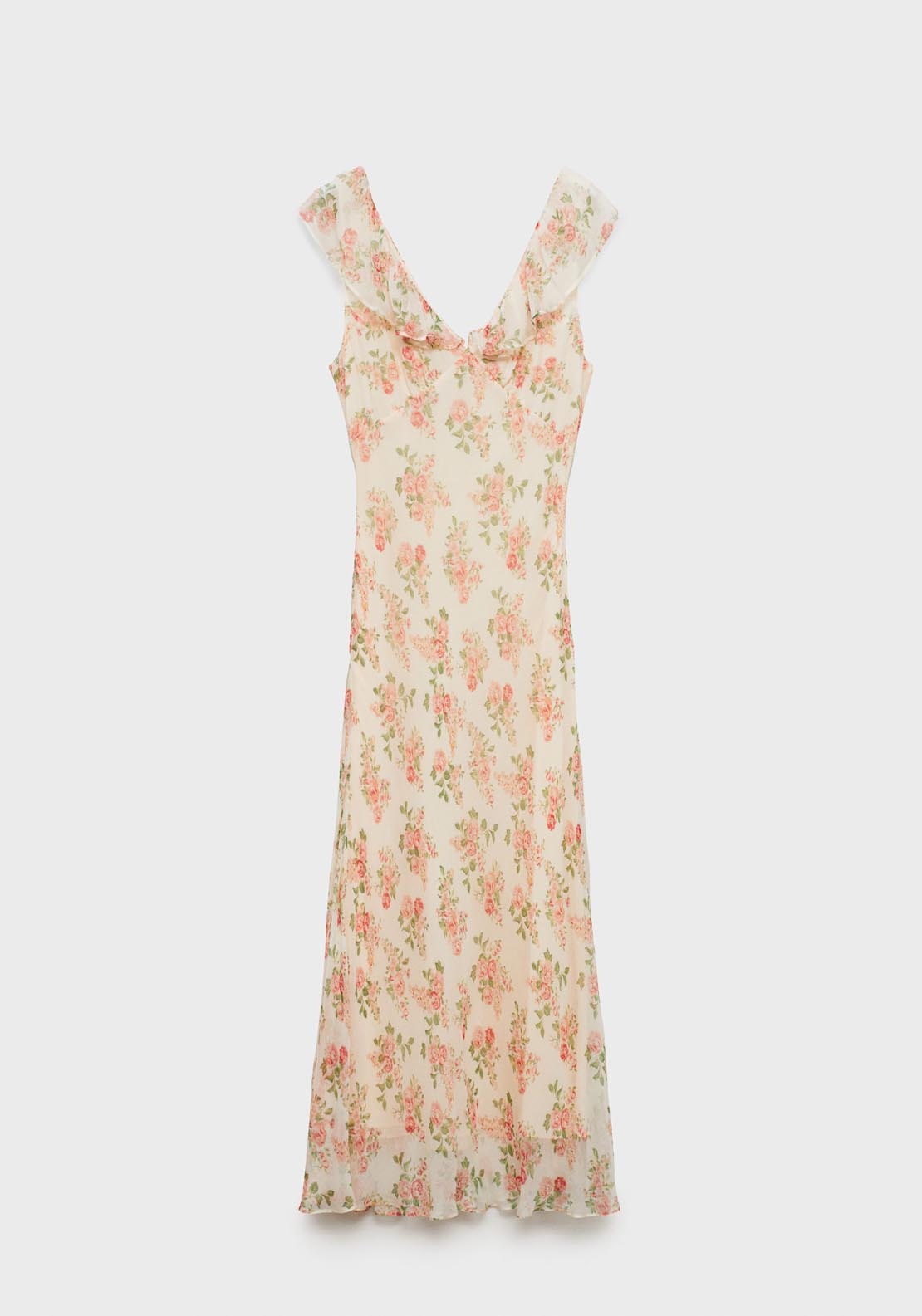 Mango Floral Midi Dress With Bow - Light Beige 7 Shaws Department Stores