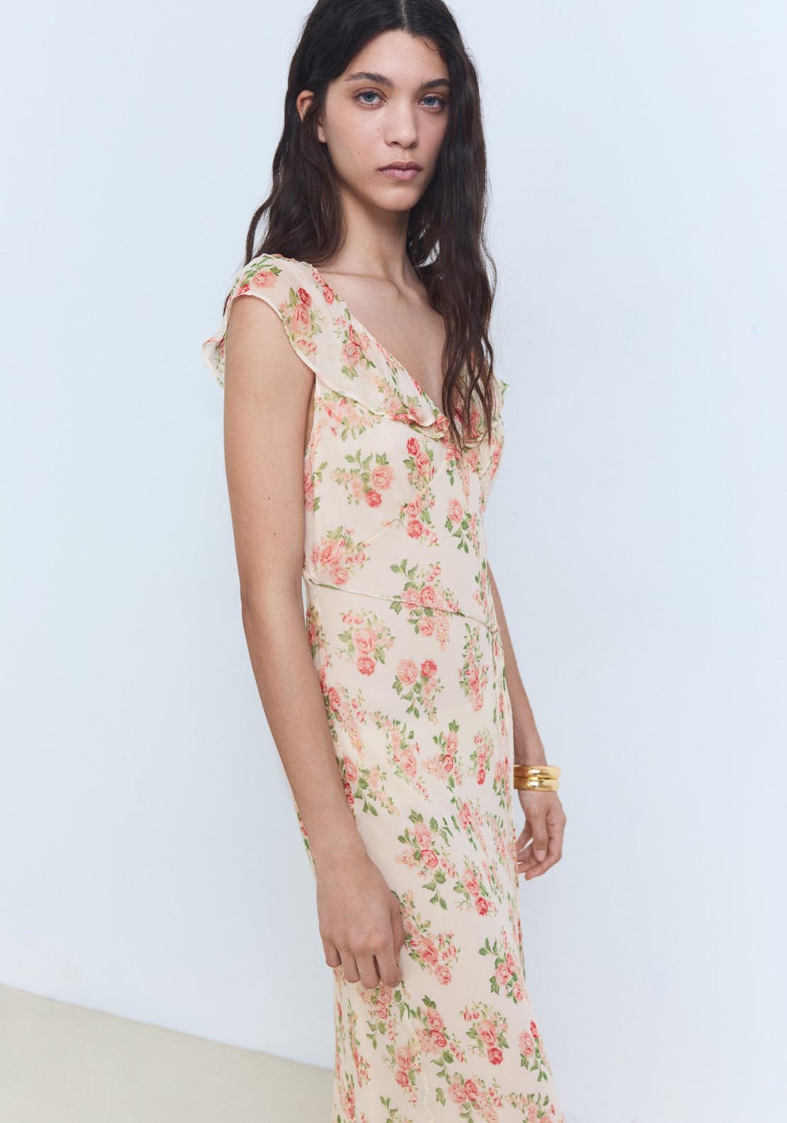 Mango Floral Midi Dress With Bow - Light Beige 4 Shaws Department Stores