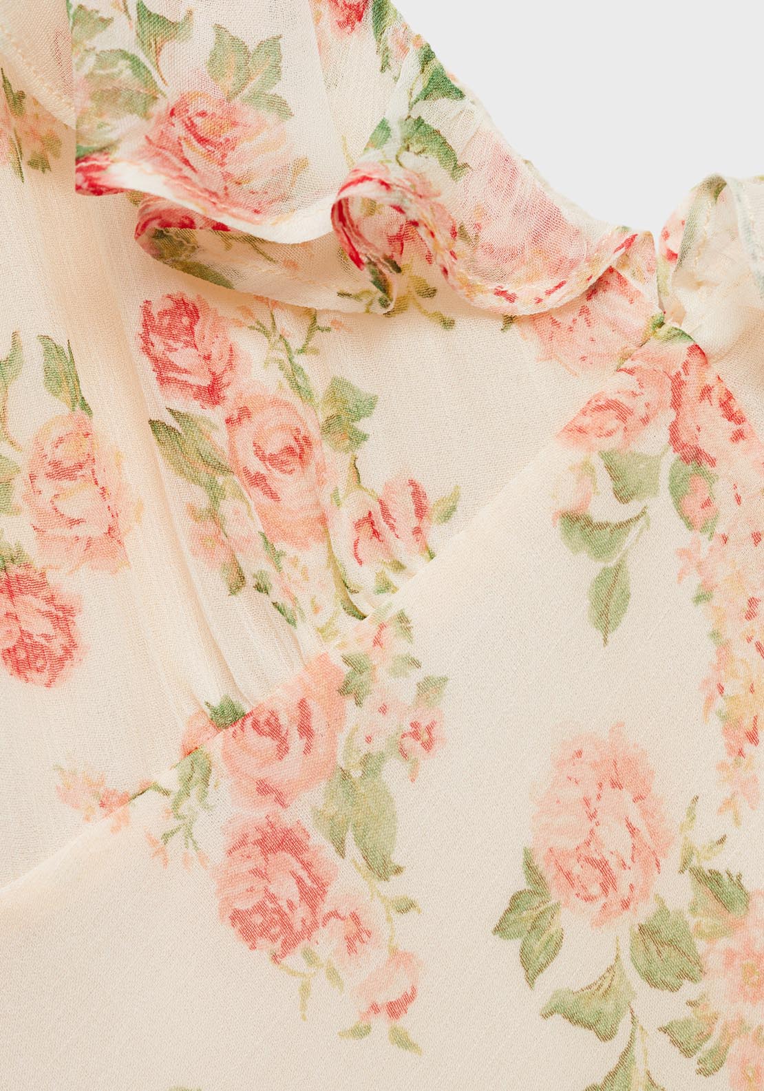 Mango Floral Midi Dress With Bow - Light Beige 6 Shaws Department Stores