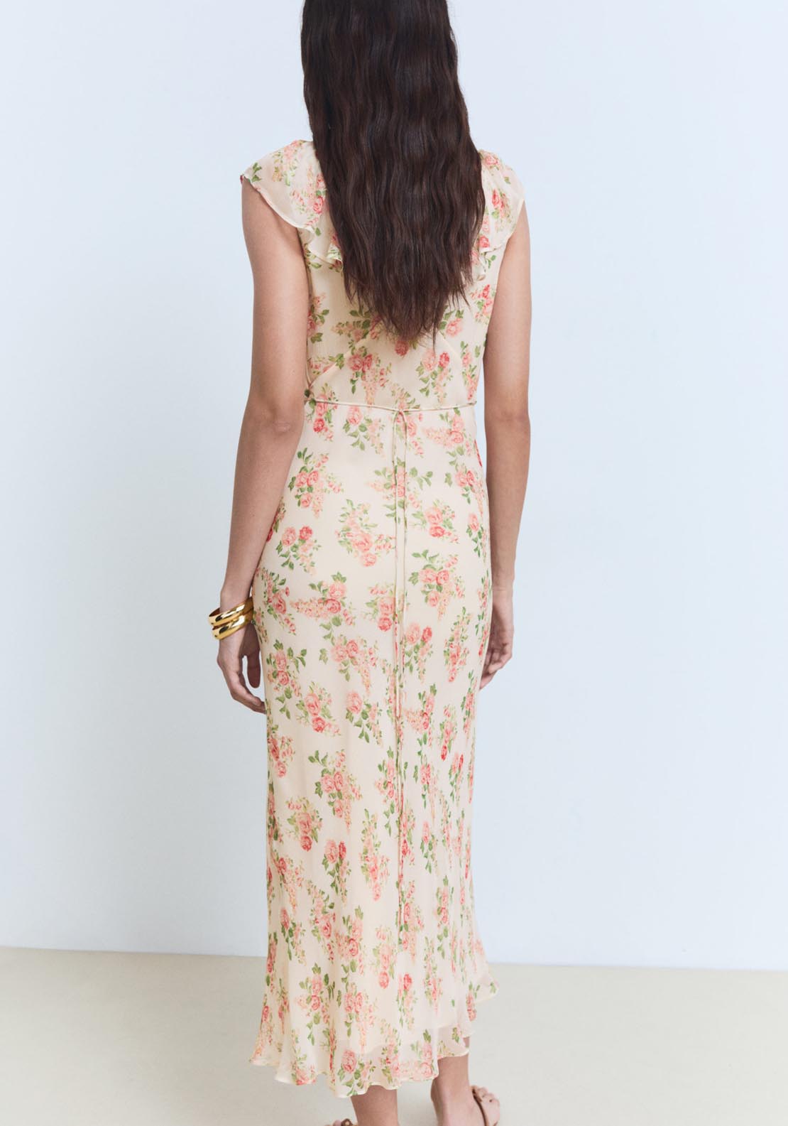 Mango Floral Midi Dress With Bow - Light Beige 2 Shaws Department Stores