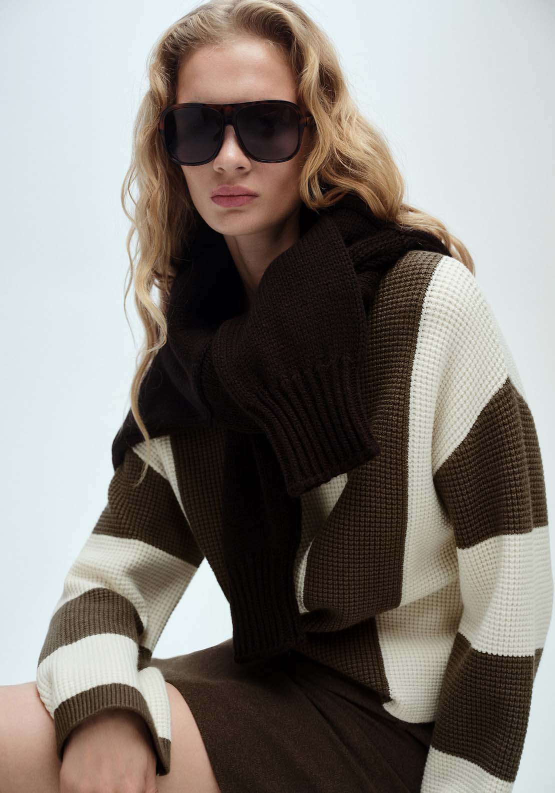 Mango Knit striped sweater - Beige/khaki 2 Shaws Department Stores