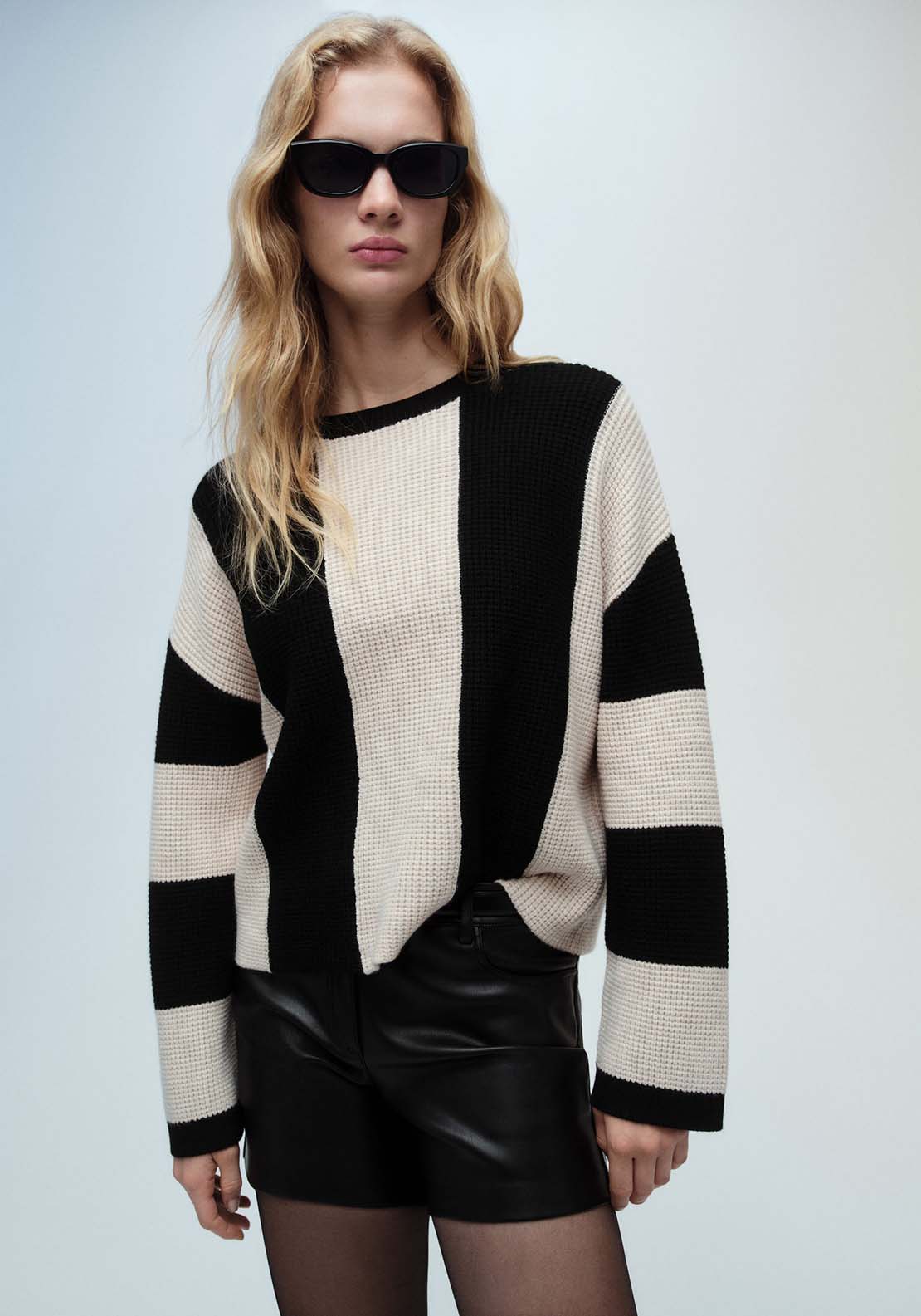 Mango Knit striped sweater - Black 1 Shaws Department Stores
