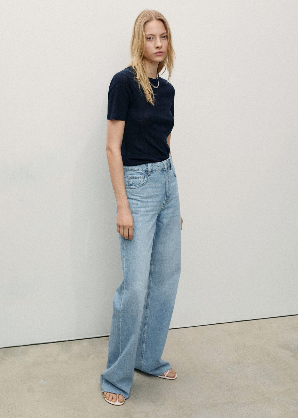 Mango Wide leg high waist jeans - Open Blue 1 Shaws Department Stores