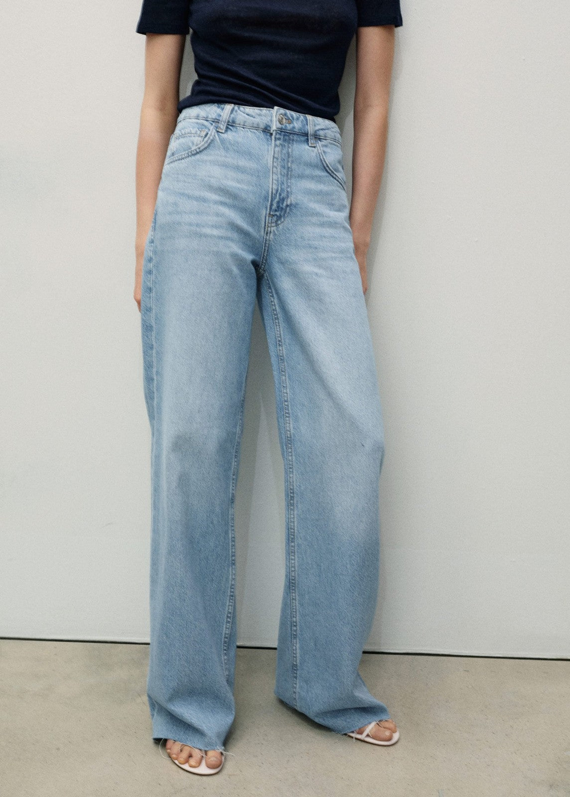 Mango Wide leg high waist jeans - Open Blue 2 Shaws Department Stores