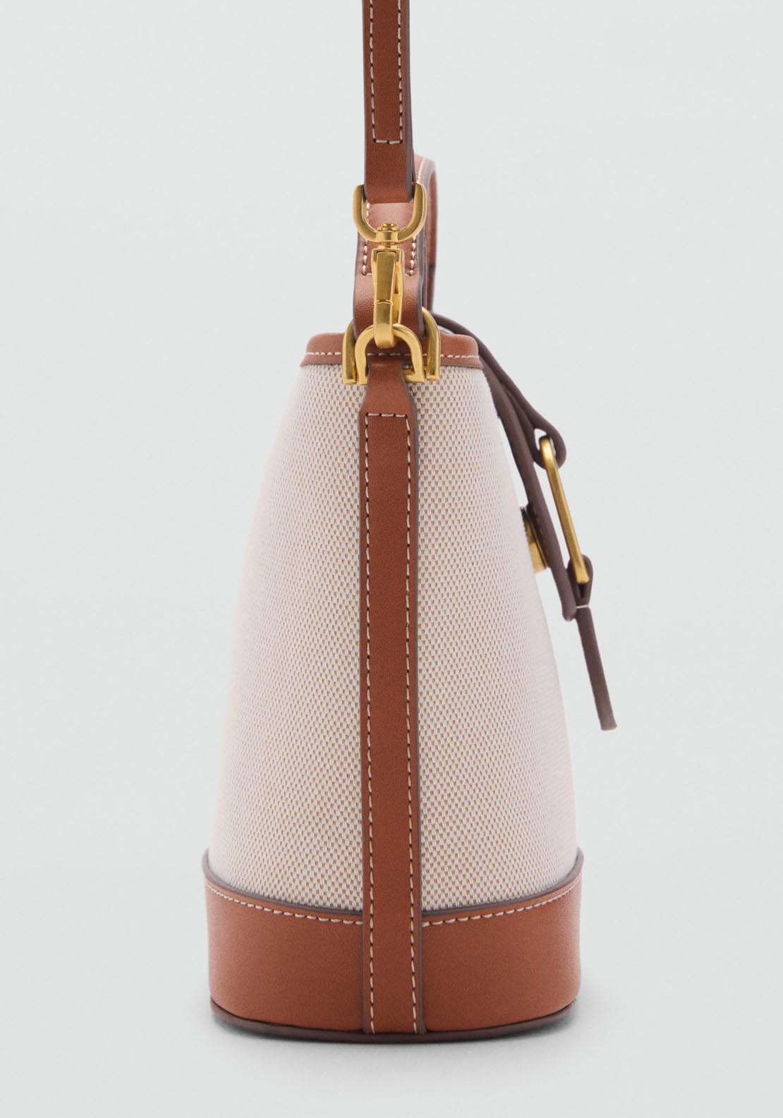 Mango Contrast Canvas Bucket Bag - Medium Brown 3 Shaws Department Stores