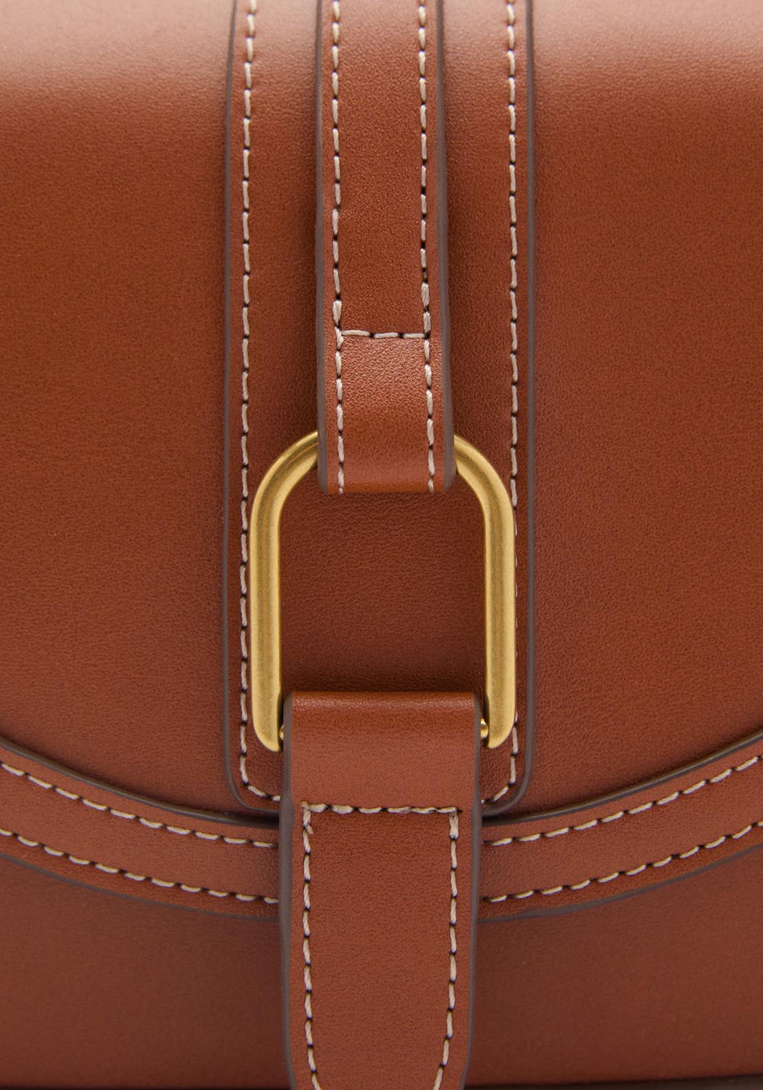 Mango Leather Effect Shoulder Bag With Buckle - Medium Brown 4 Shaws Department Stores
