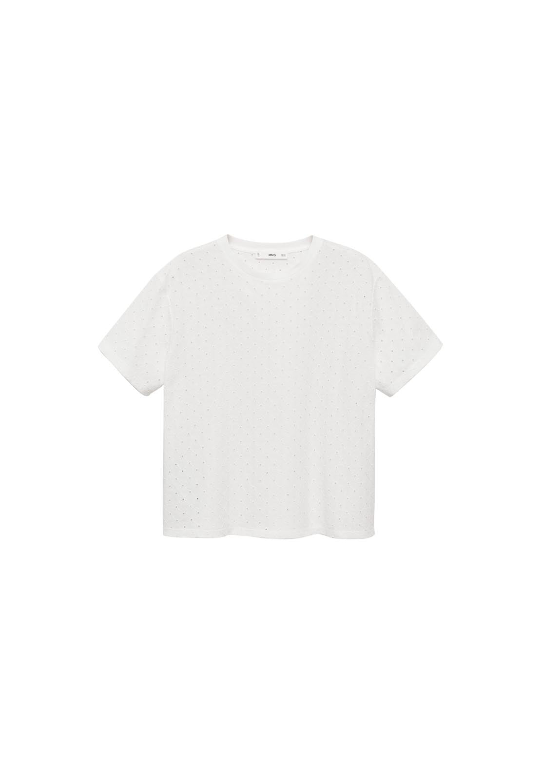 Mango Embroidered Openwork T-Shirt - White 8 Shaws Department Stores