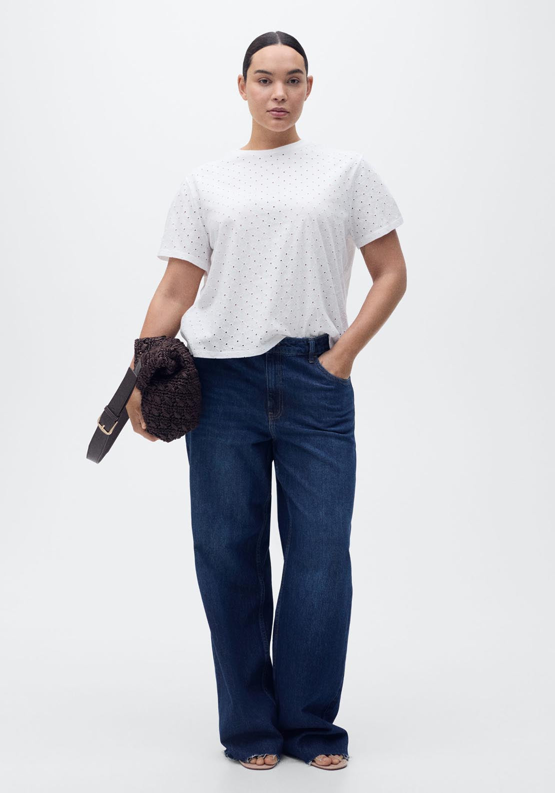 Mango Embroidered Openwork T-Shirt - White 4 Shaws Department Stores