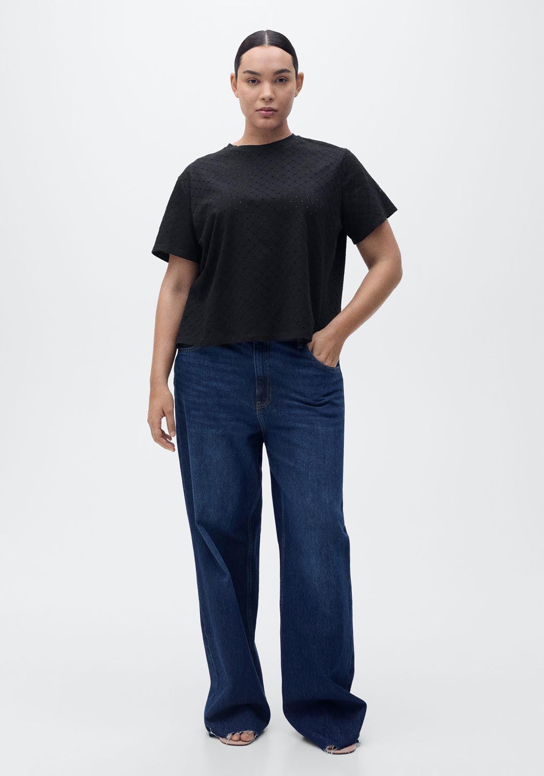 Mango Embroidered Openwork T-Shirt - Black 4 Shaws Department Stores
