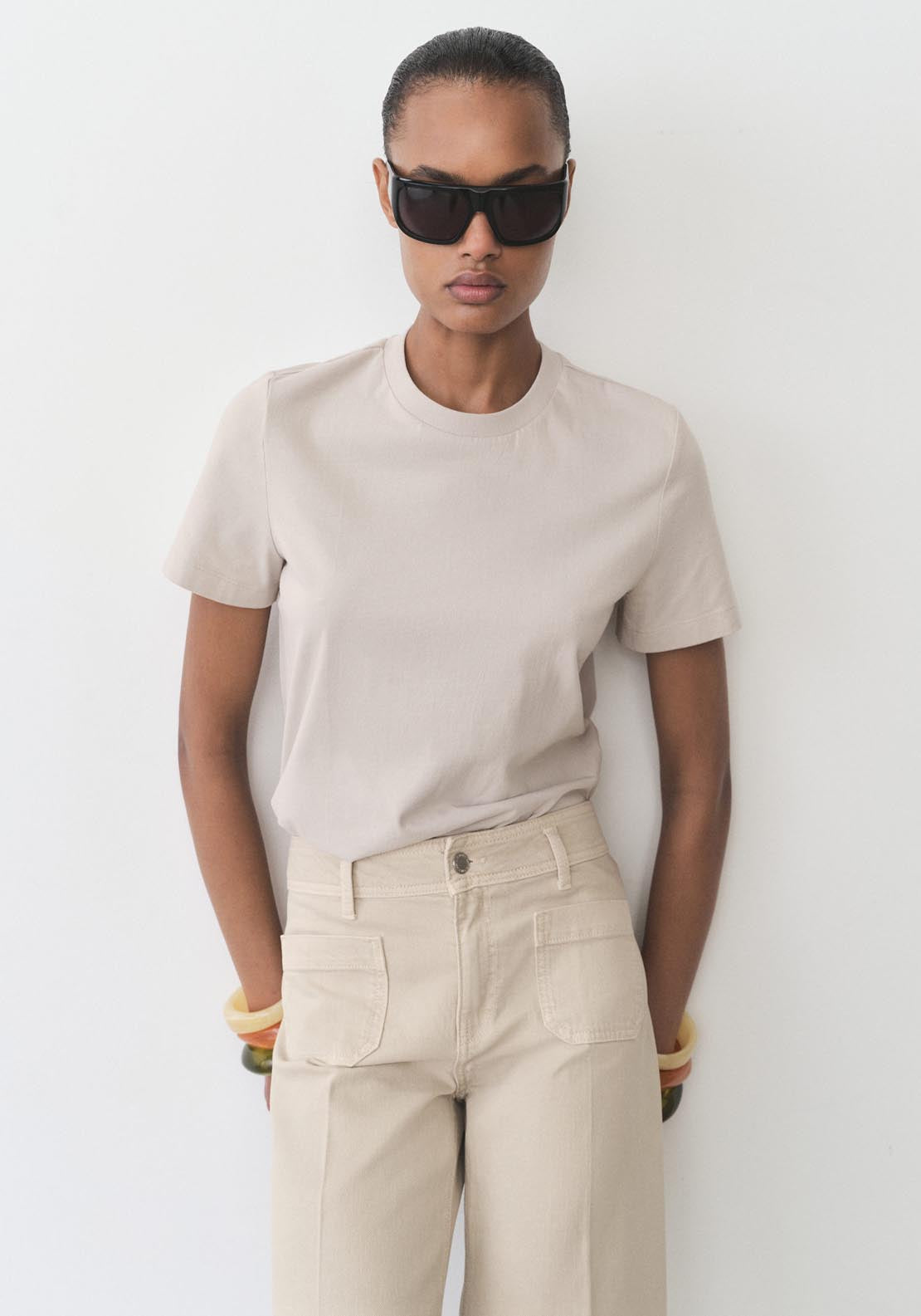 Mango Short Sleeve T-Shirt - Beige 1 Shaws Department Stores