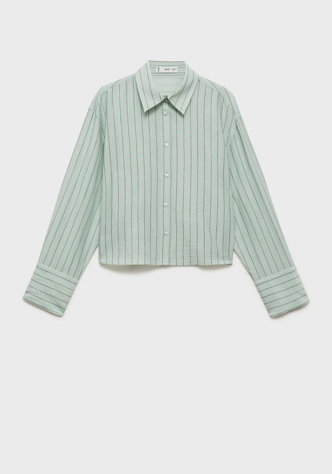 Mango Striped Cropped Shirt - Green 7 Shaws Department Stores