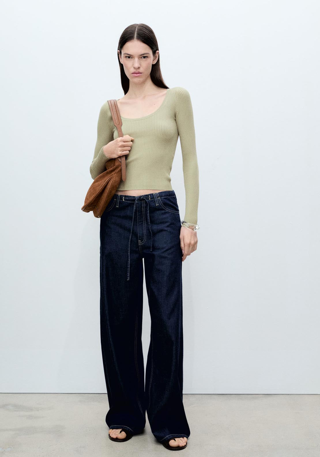 Mango Knitted Ribbed Sweater - Beige/khaki 3 Shaws Department Stores