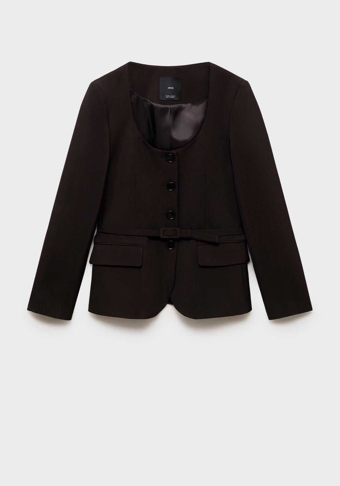 Mango Suit Jacket With Belt - Dark Brown 10 Shaws Department Stores