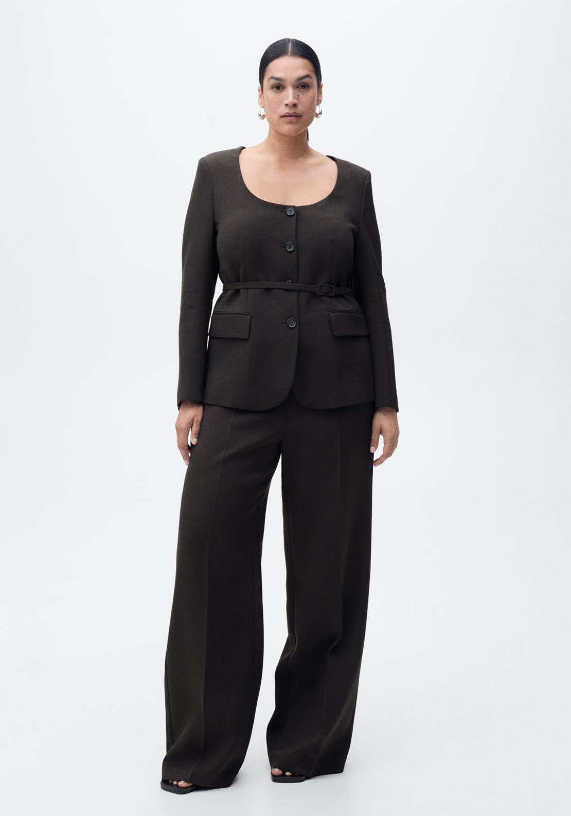 Mango Suit Jacket With Belt - Dark Brown 7 Shaws Department Stores
