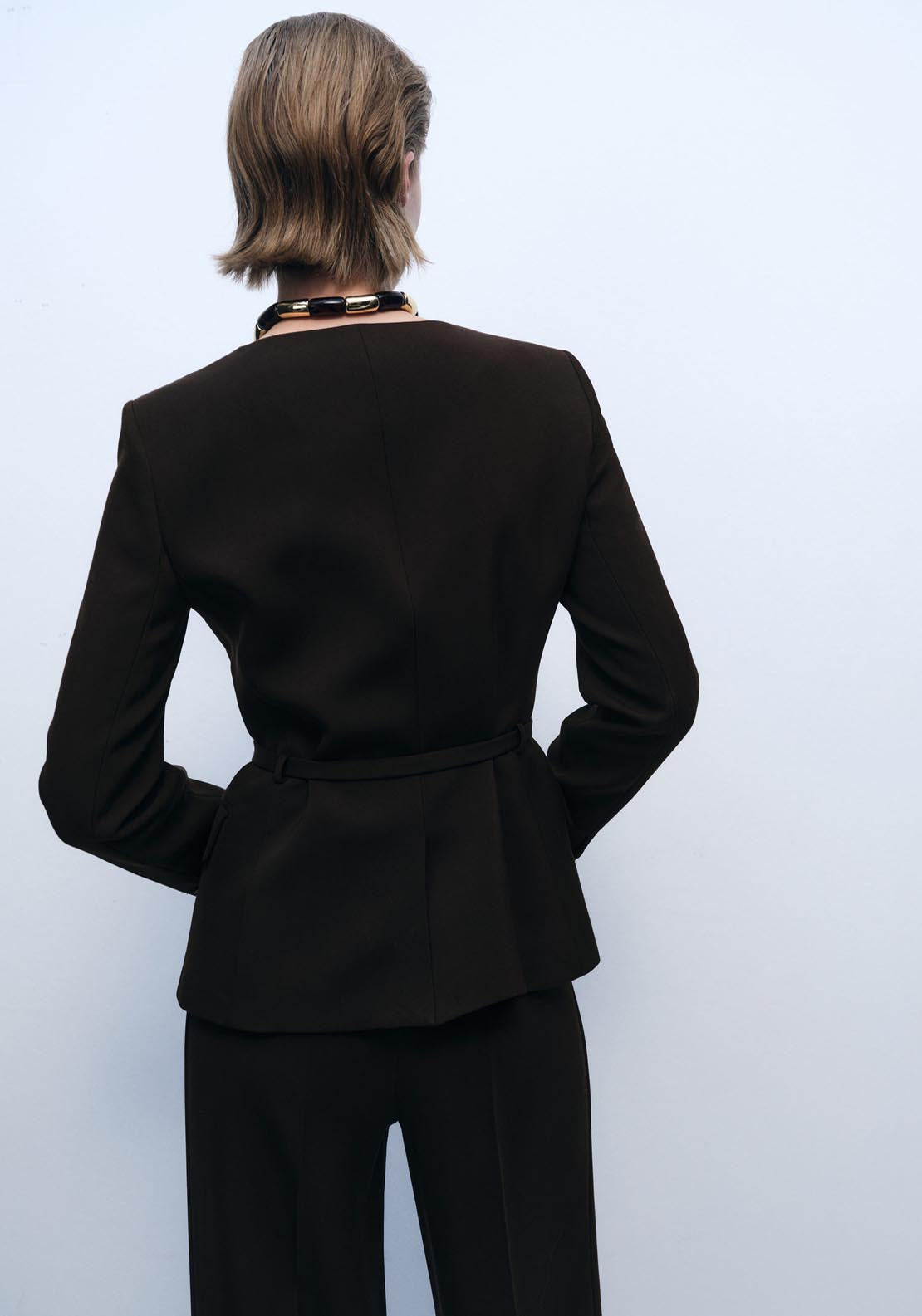 Mango Suit Jacket With Belt - Dark Brown 2 Shaws Department Stores