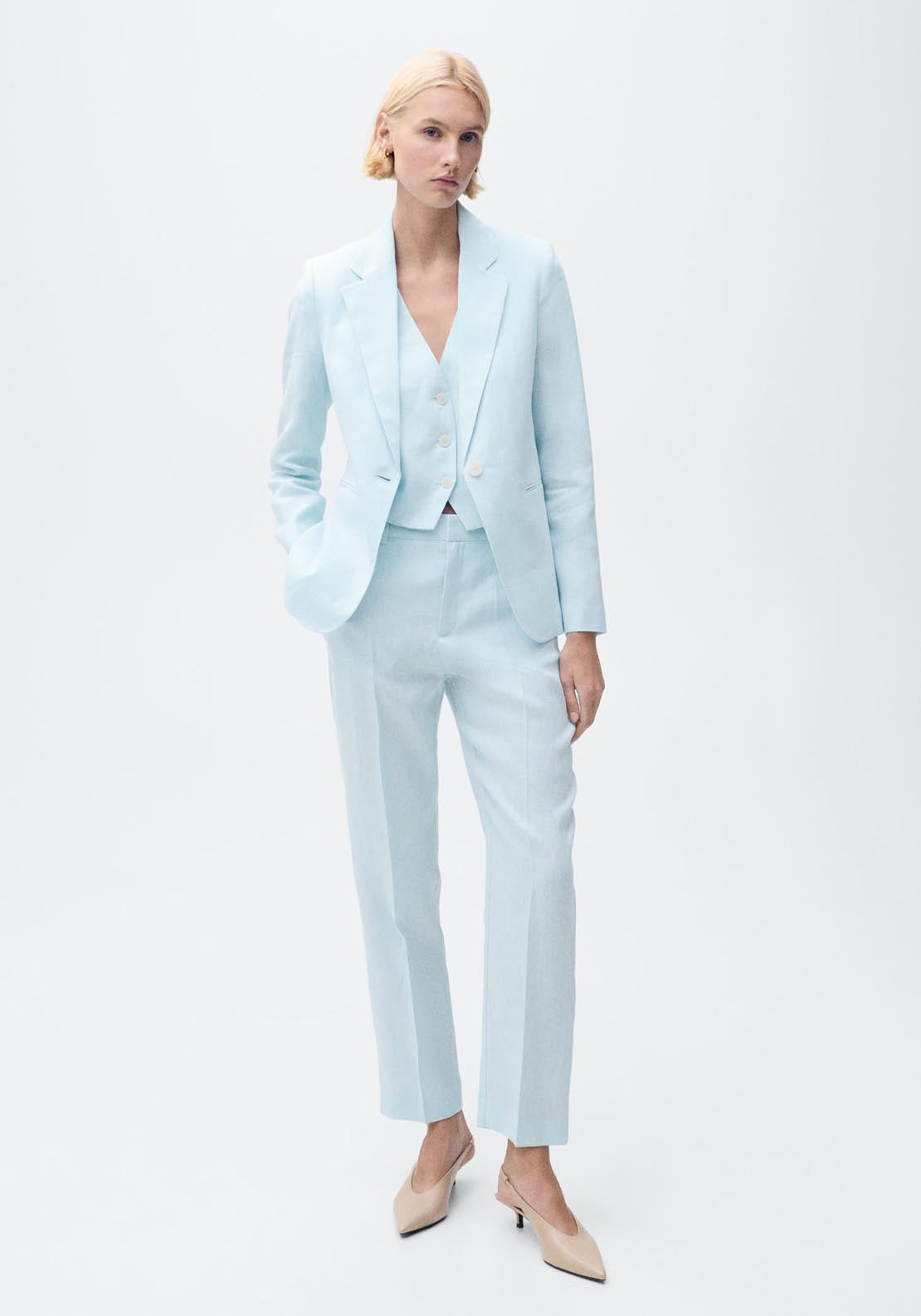 Mango Linen Suit Waistcoat - Light/pastel Blue 4 Shaws Department Stores